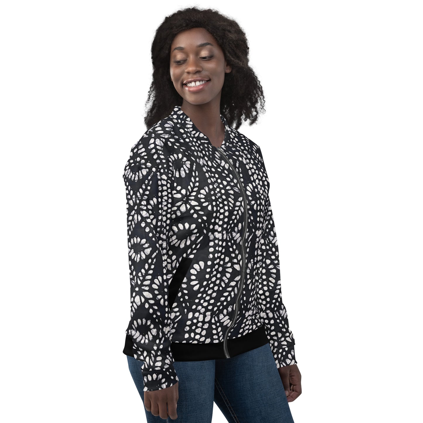 Black & White Aztec Adire Unisex Bomber Jacket