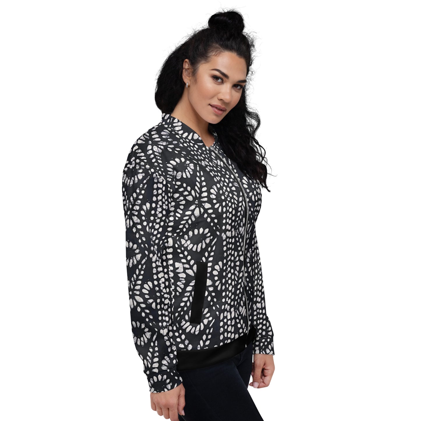 Black & White Aztec Adire Unisex Bomber Jacket