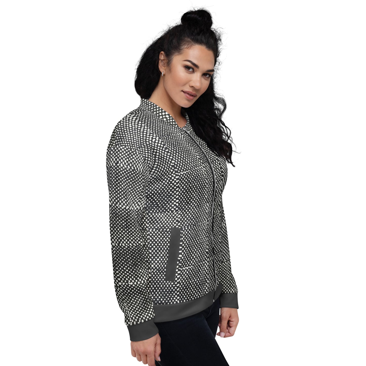 Black & White Polka Dot Adire Unisex Bomber Jacket