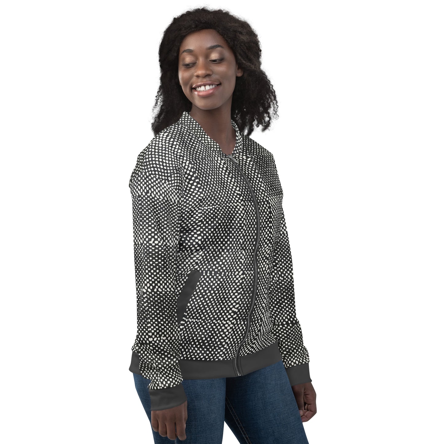 Black & White Polka Dot Adire Unisex Bomber Jacket