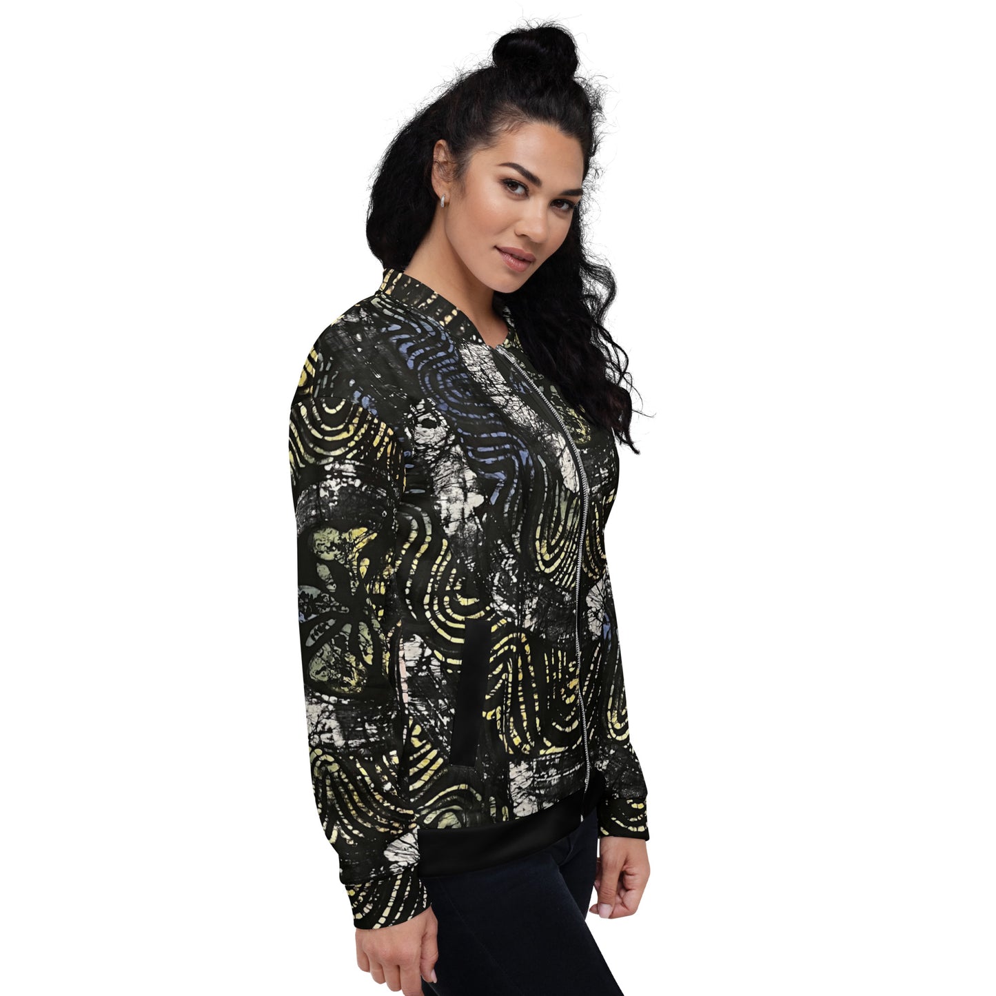 Circle & Swirls Indigo Adire Unisex Bomber Jacket