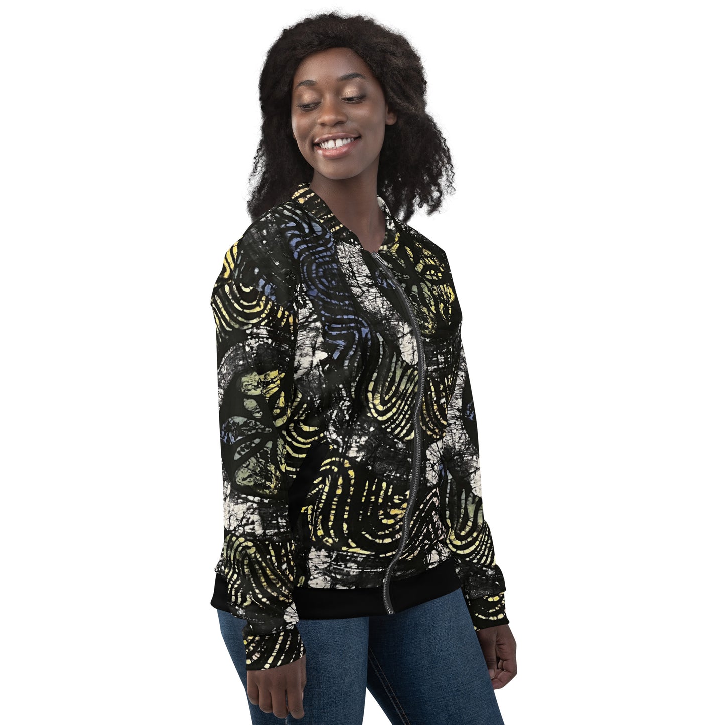 Circle & Swirls Indigo Adire Unisex Bomber Jacket