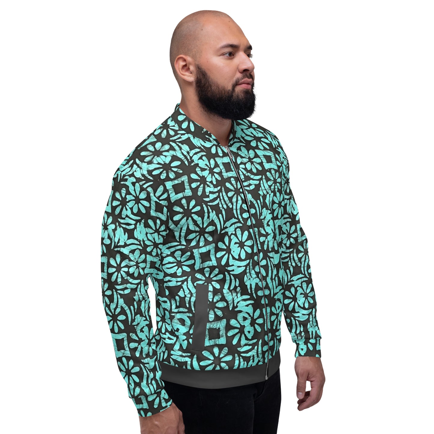 Aqua Abstract Adire Unisex Bomber Jacket