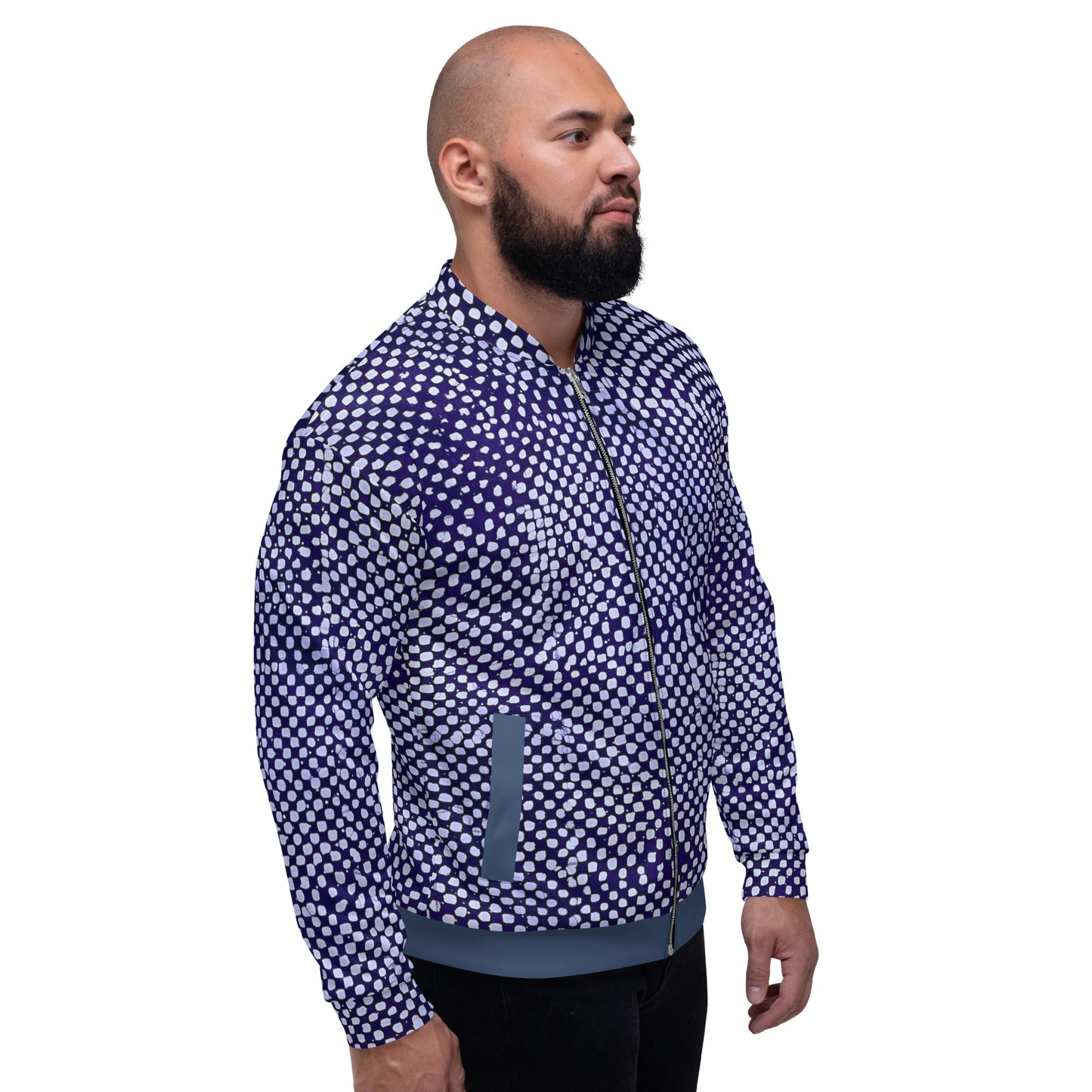 Purple & White Polka Dots Adire Unisex Bomber Jacket