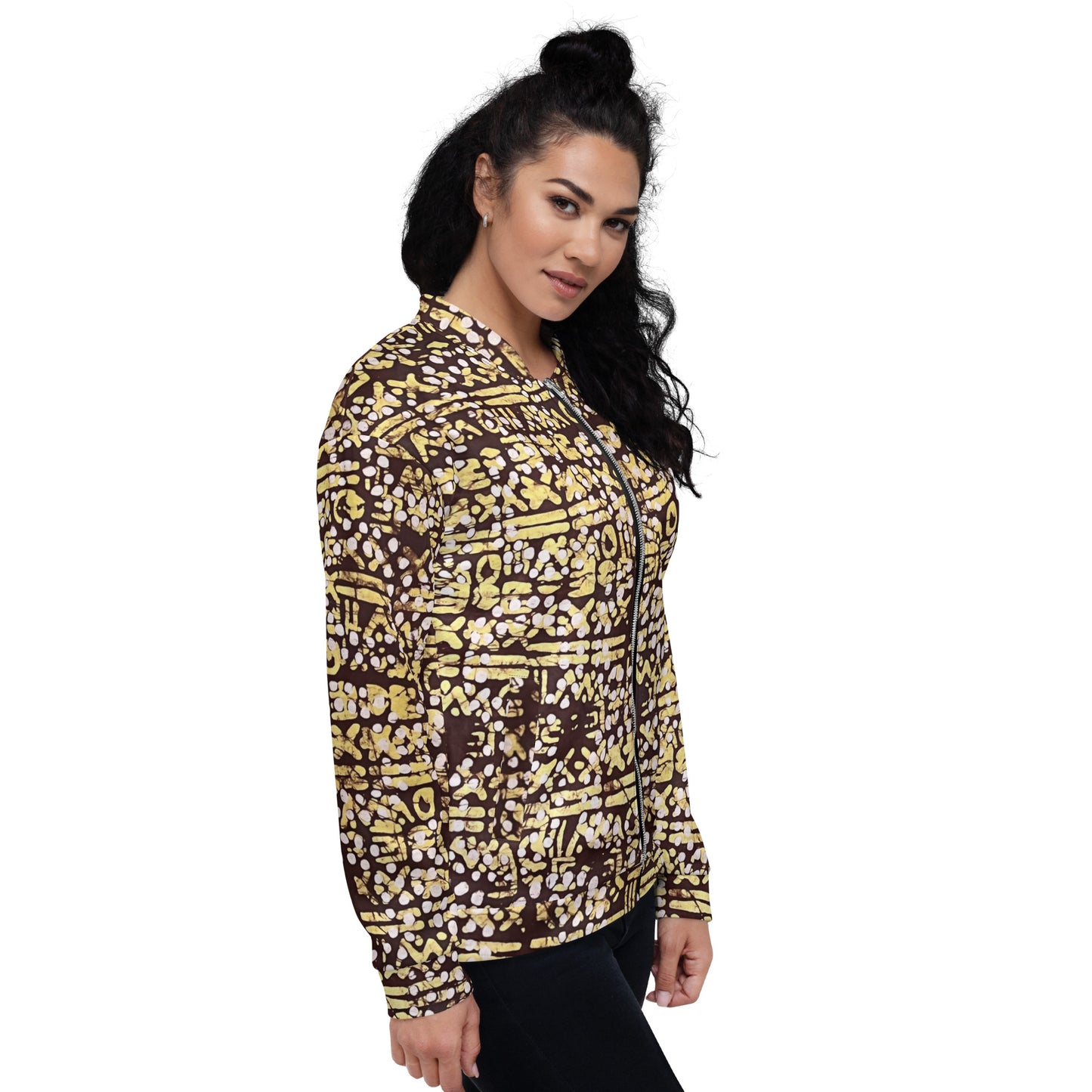 Yellow Brown Noughts & Crosses Adire Unisex Bomber Jacket