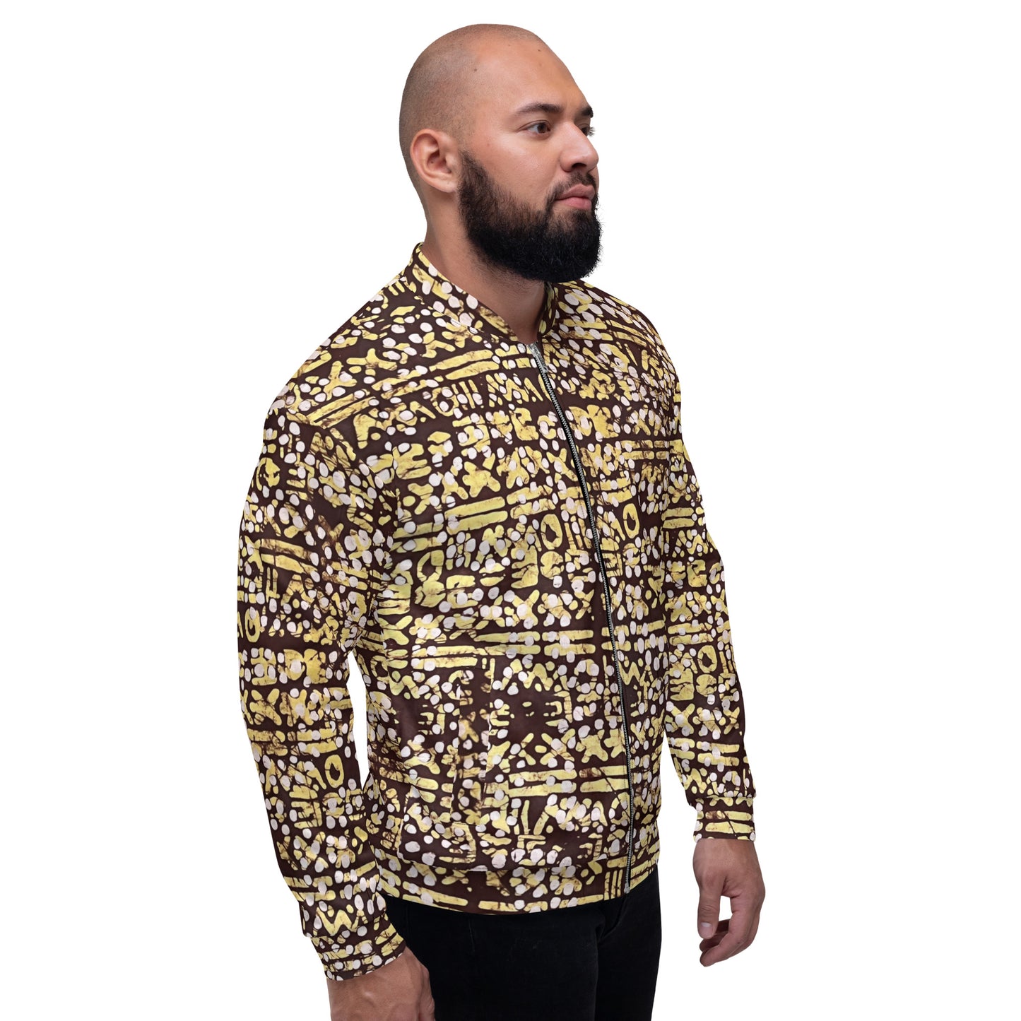 Yellow Brown Noughts & Crosses Adire Unisex Bomber Jacket