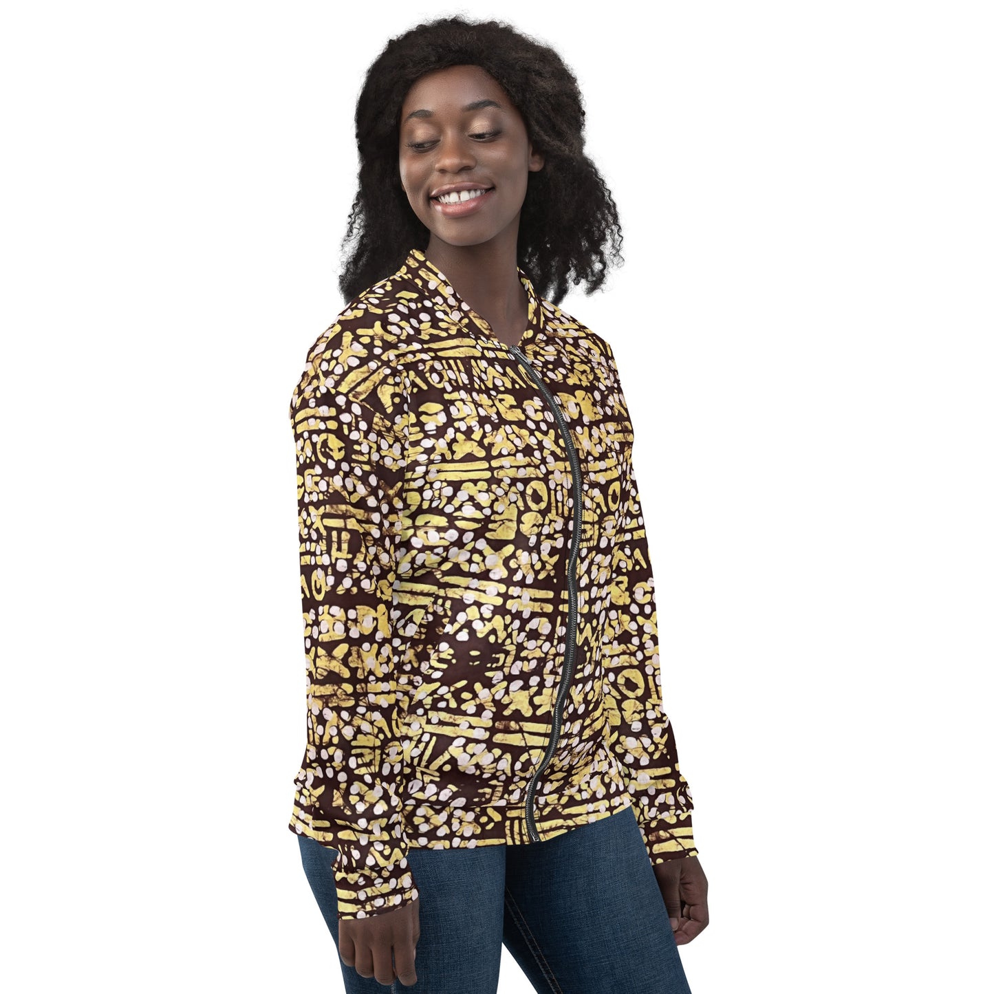 Yellow Brown Noughts & Crosses Adire Unisex Bomber Jacket