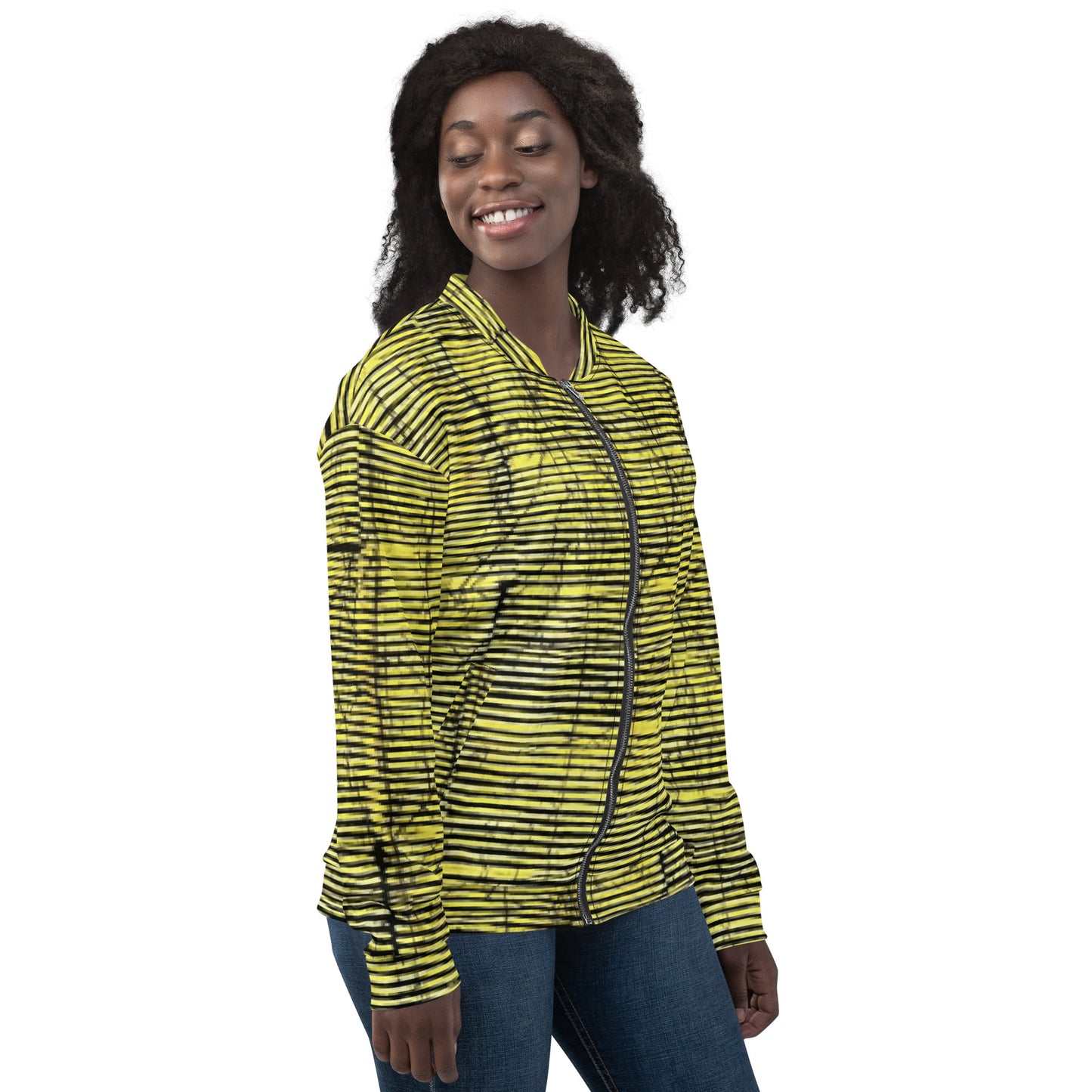 Yellow Black Stripes Adire Unisex Bomber Jacket