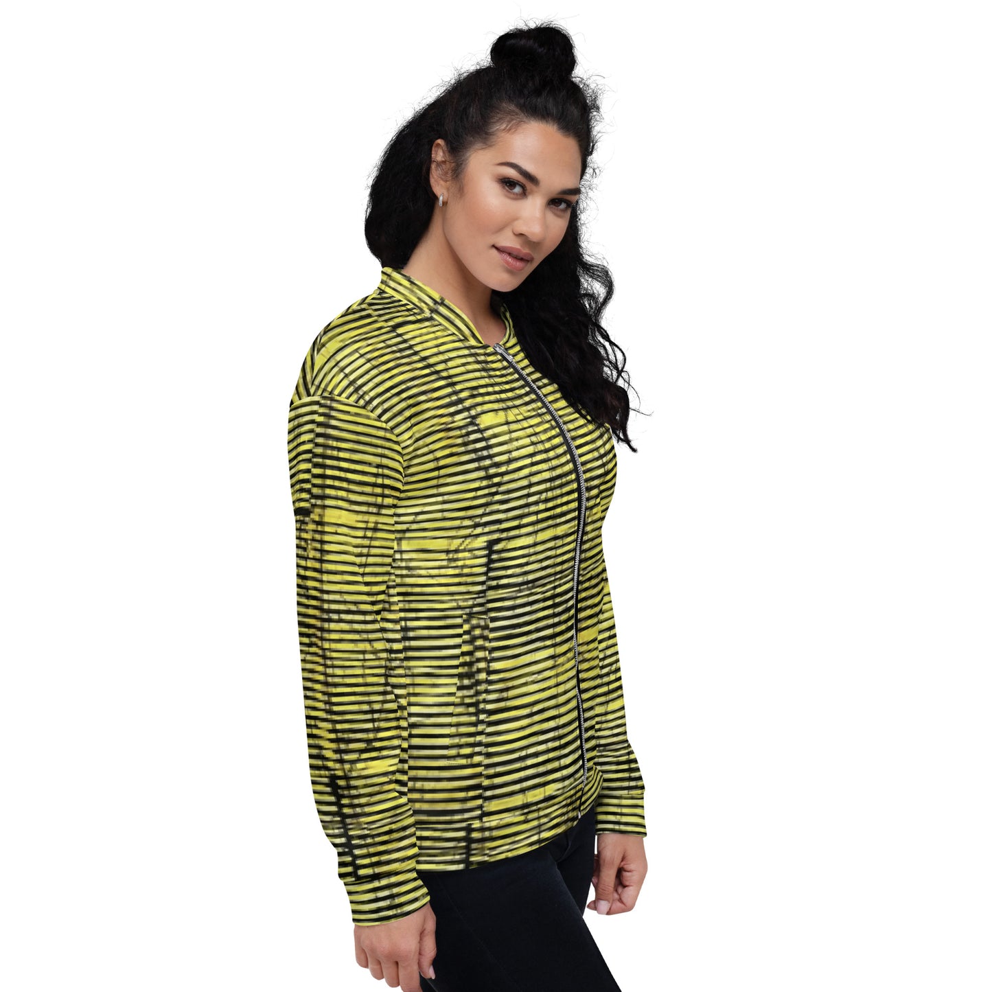 Yellow Black Stripes Adire Unisex Bomber Jacket