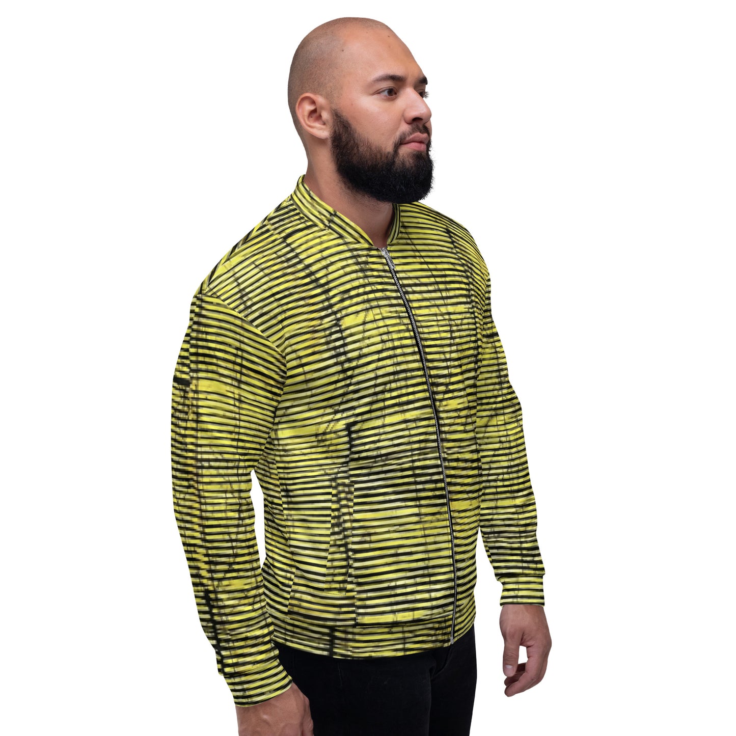 Yellow Black Stripes Adire Unisex Bomber Jacket