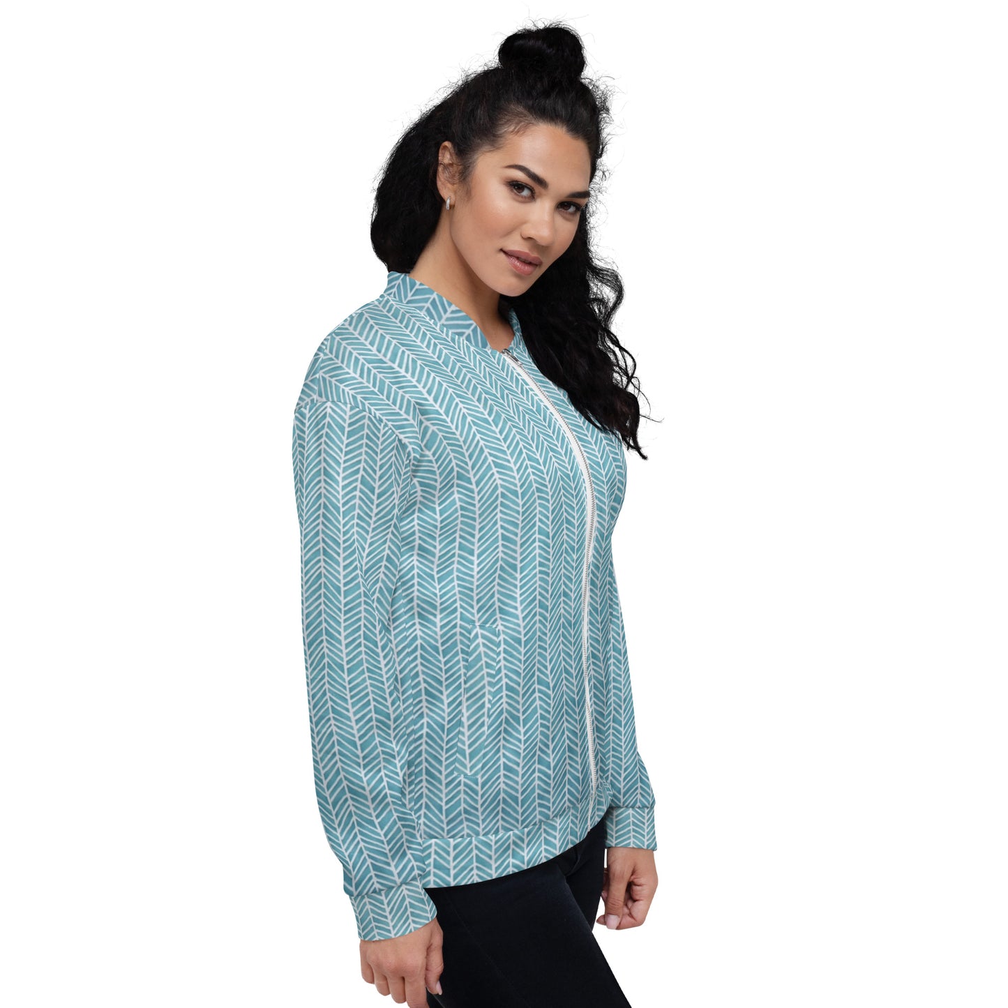 Aqua Chevron Adire Unisex Bomber Jacket