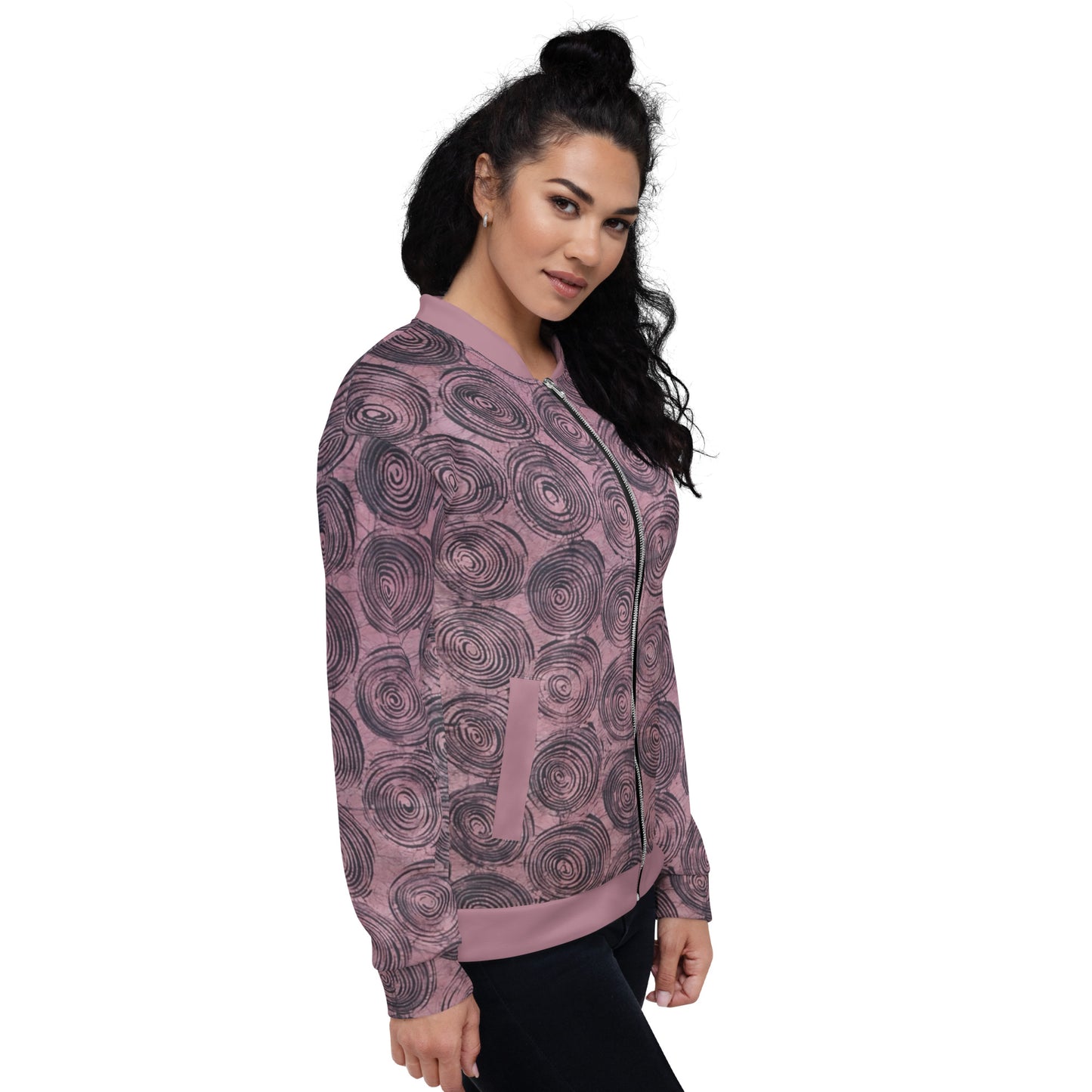 Pink & Black Swirls Adire Unisex Bomber Jacket