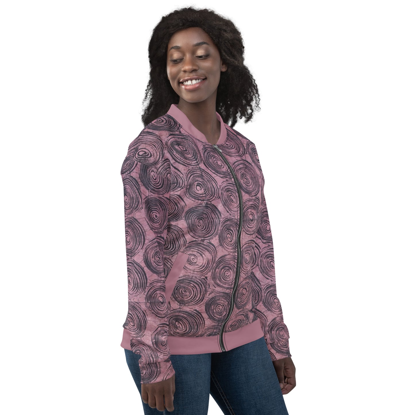 Pink & Black Swirls Adire Unisex Bomber Jacket