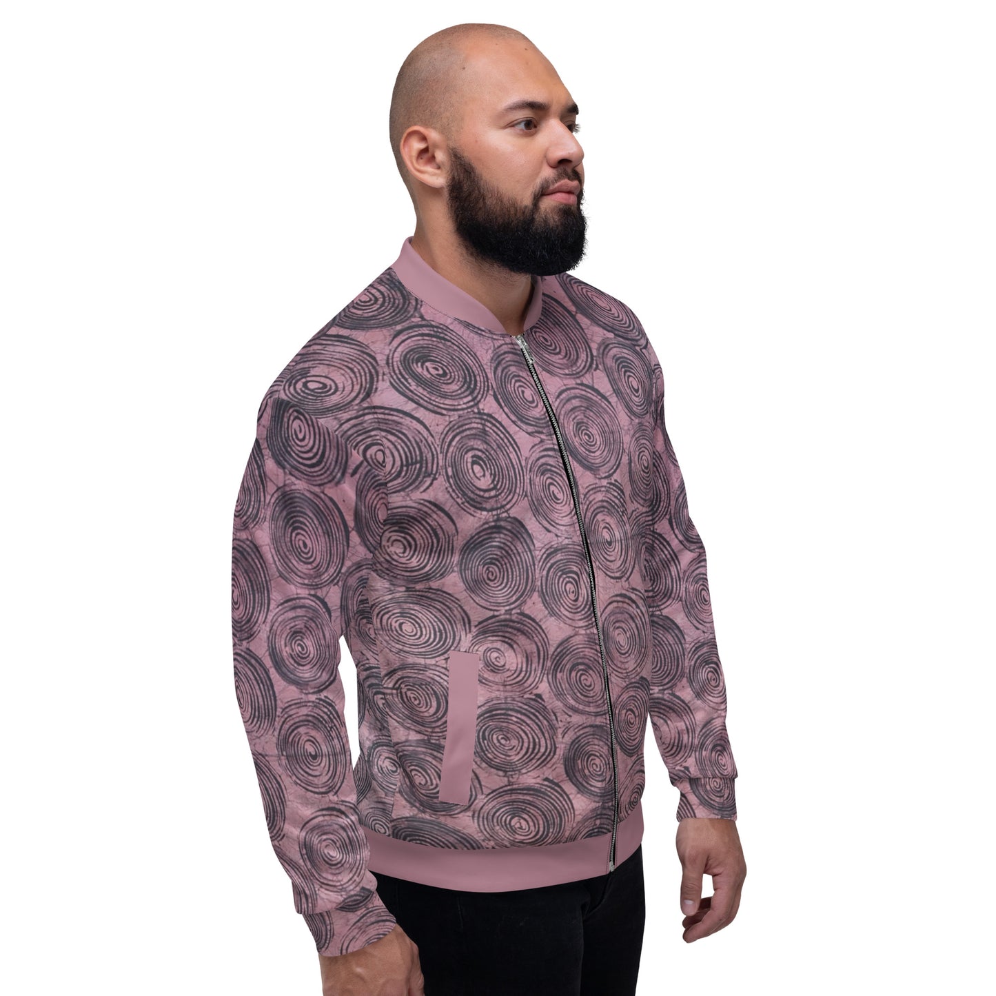 Pink & Black Swirls Adire Unisex Bomber Jacket