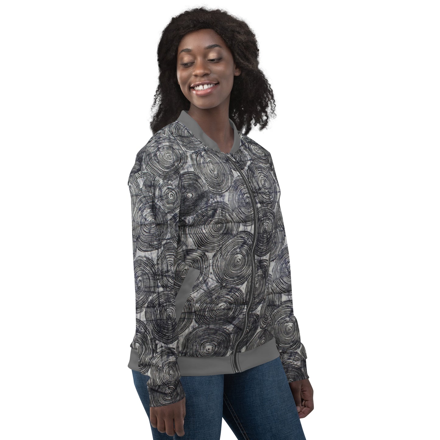 Black Swirls Adire Unisex Bomber Jacket