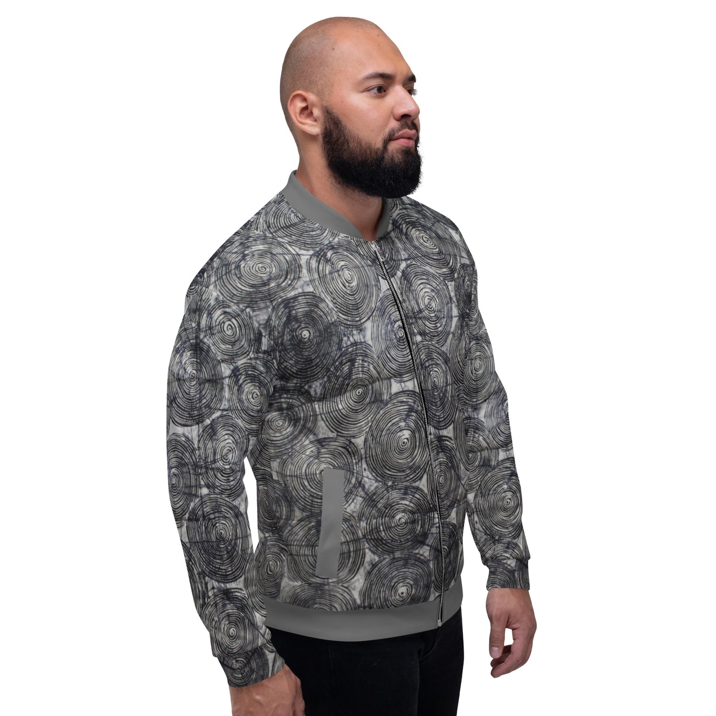 Black Swirls Adire Unisex Bomber Jacket