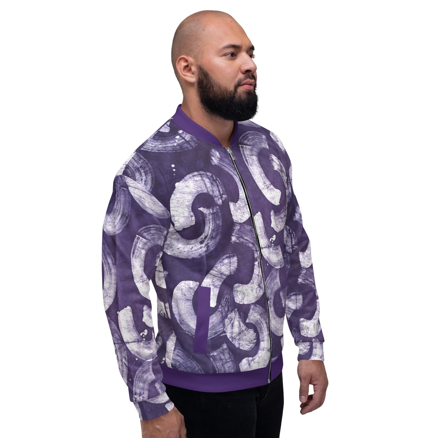 Purple & white Adire Unisex Bomber Jacket