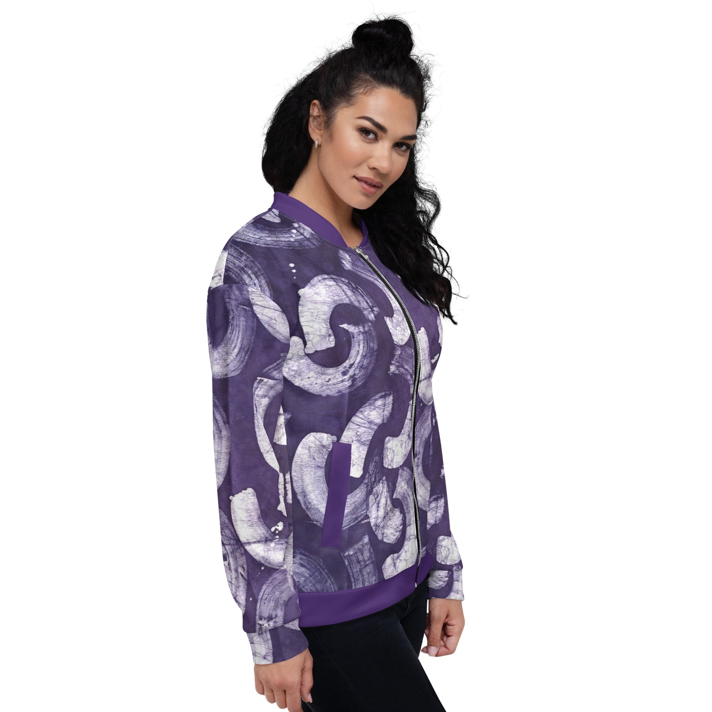 Purple & white Adire Unisex Bomber Jacket