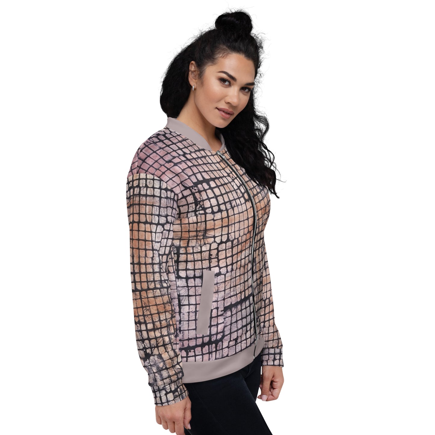 Pink Checked Adire Unisex Bomber Jacket