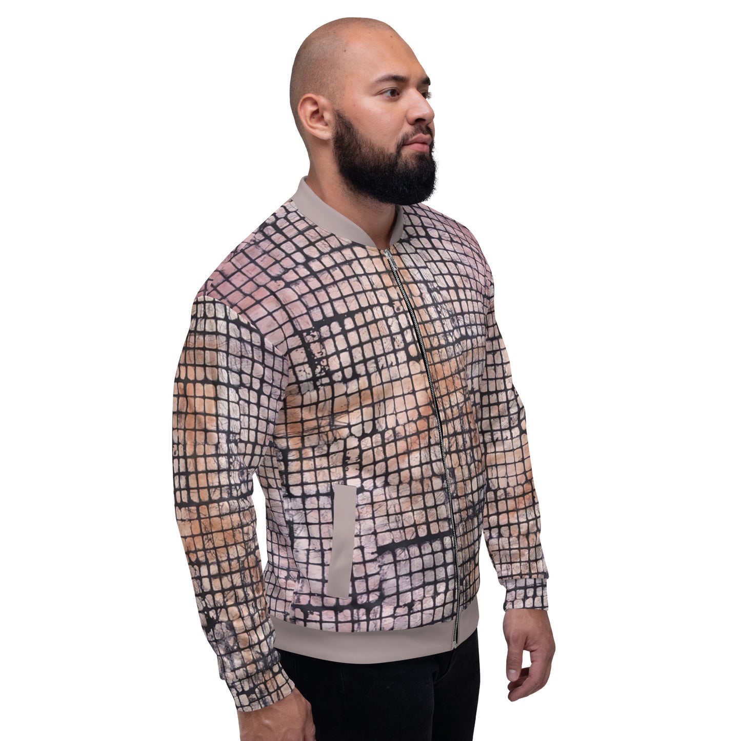 Pink Checked Adire Unisex Bomber Jacket