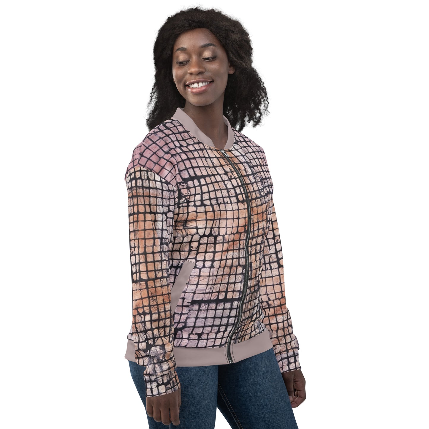 Pink Checked Adire Unisex Bomber Jacket