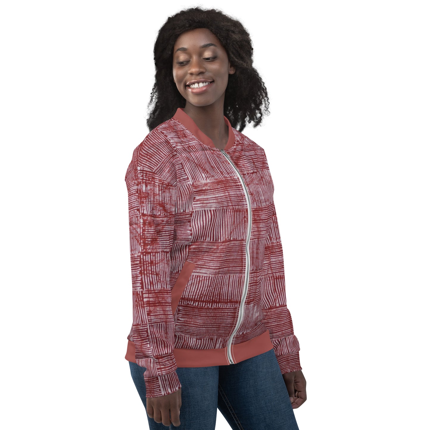 Red & White Stripes Adire Unisex Bomber Jacket