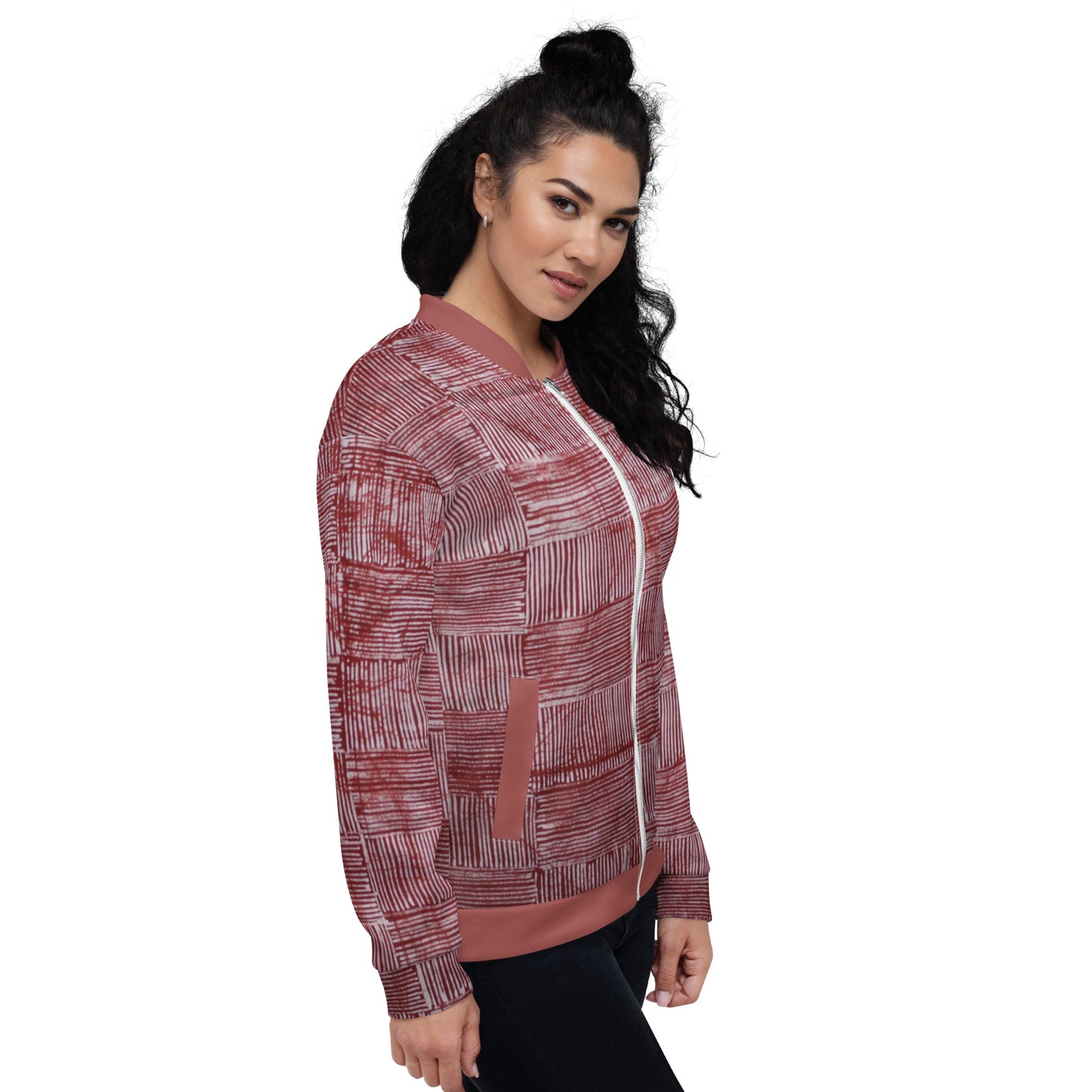 Red & White Stripes Adire Unisex Bomber Jacket