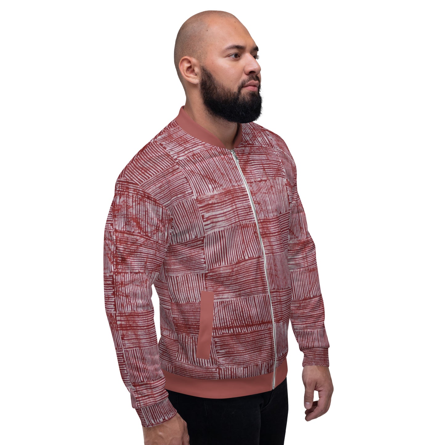 Red & White Stripes Adire Unisex Bomber Jacket