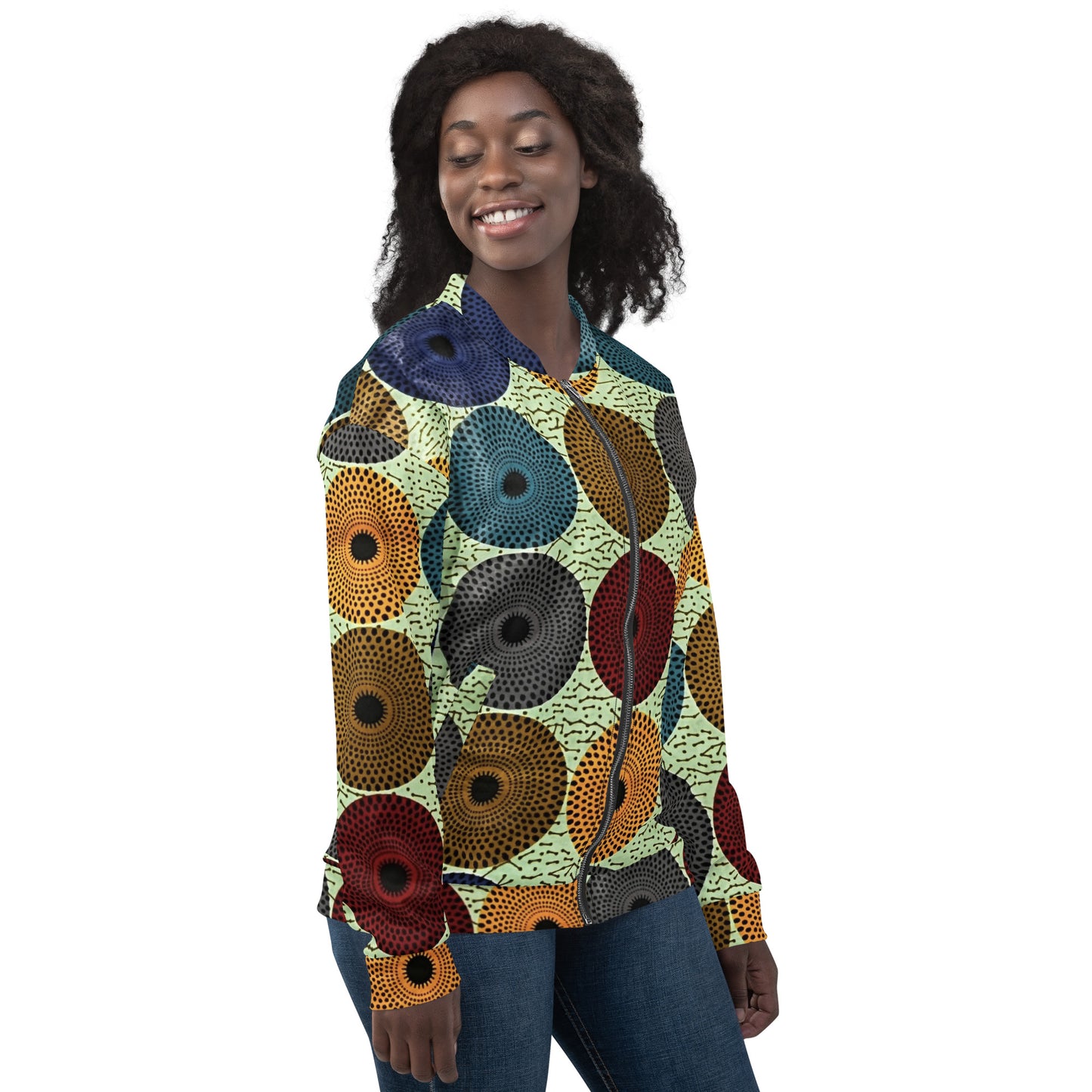 Multicolour Mandela Print Ankara Unisex Bomber Jacket