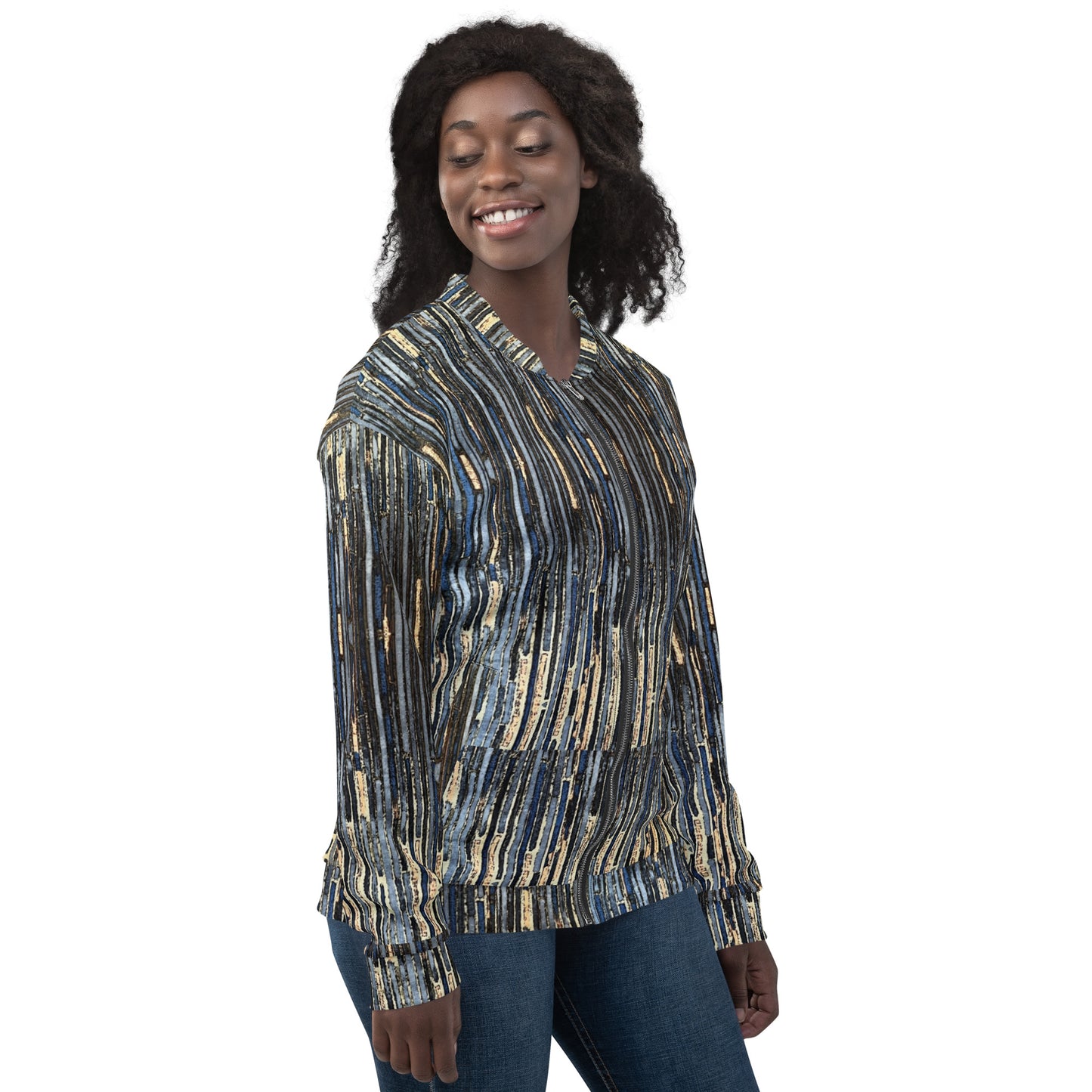 Blue Peach Stripes Ankara Unisex Bomber Jacket