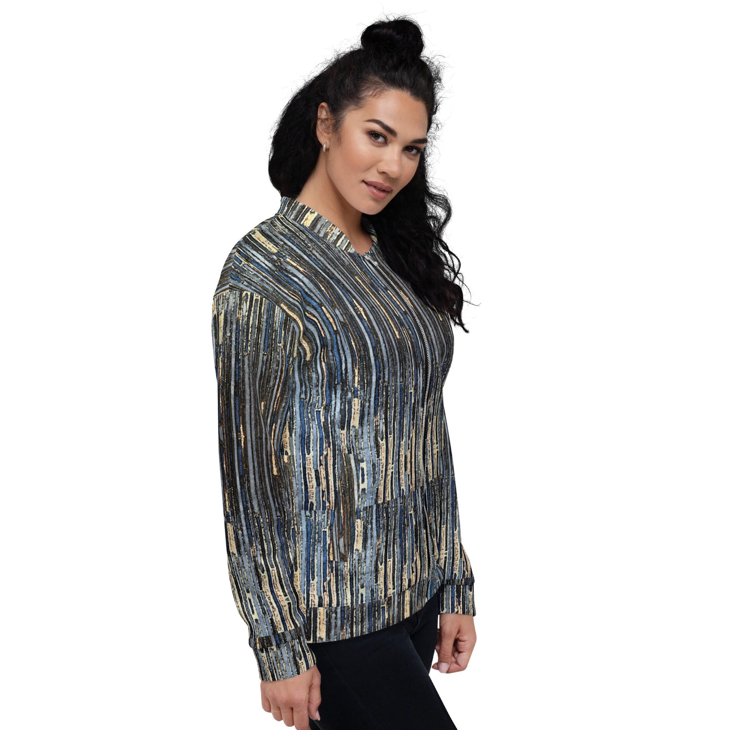 Blue Peach Stripes Ankara Unisex Bomber Jacket