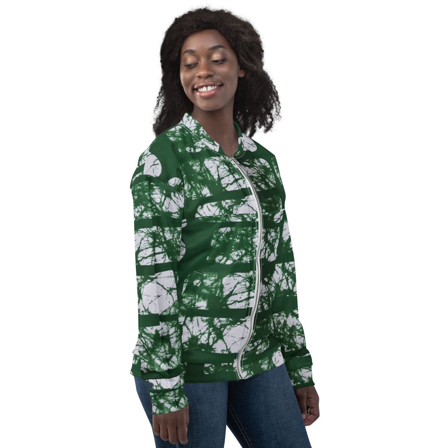 Green Adire Unisex Bomber Jacket