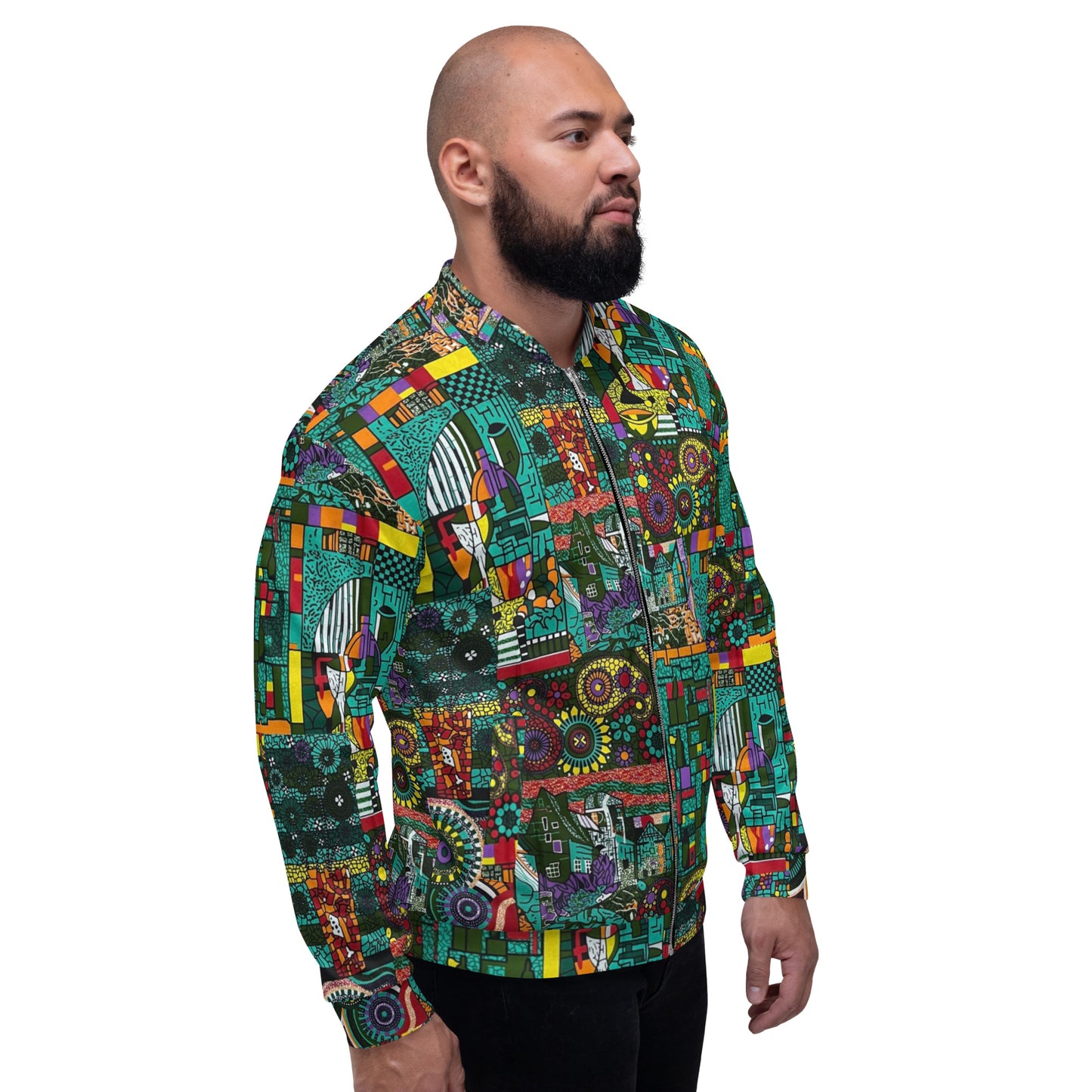 Colourful Green Plants Floral Vase Wine Glass Print Ankara Unisex Bomber Jacket