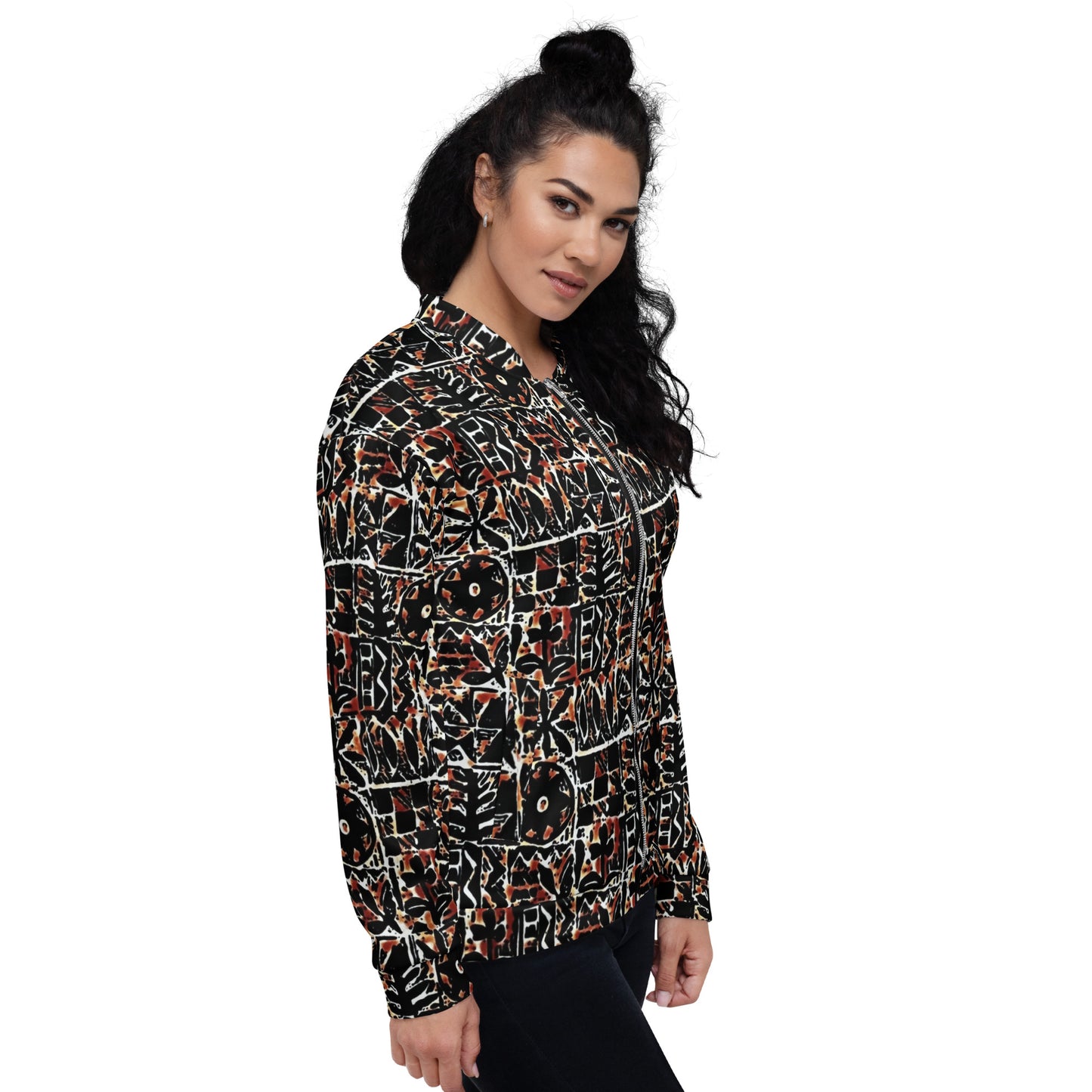 Red Black Abstract Adire Unisex Bomber Jacket