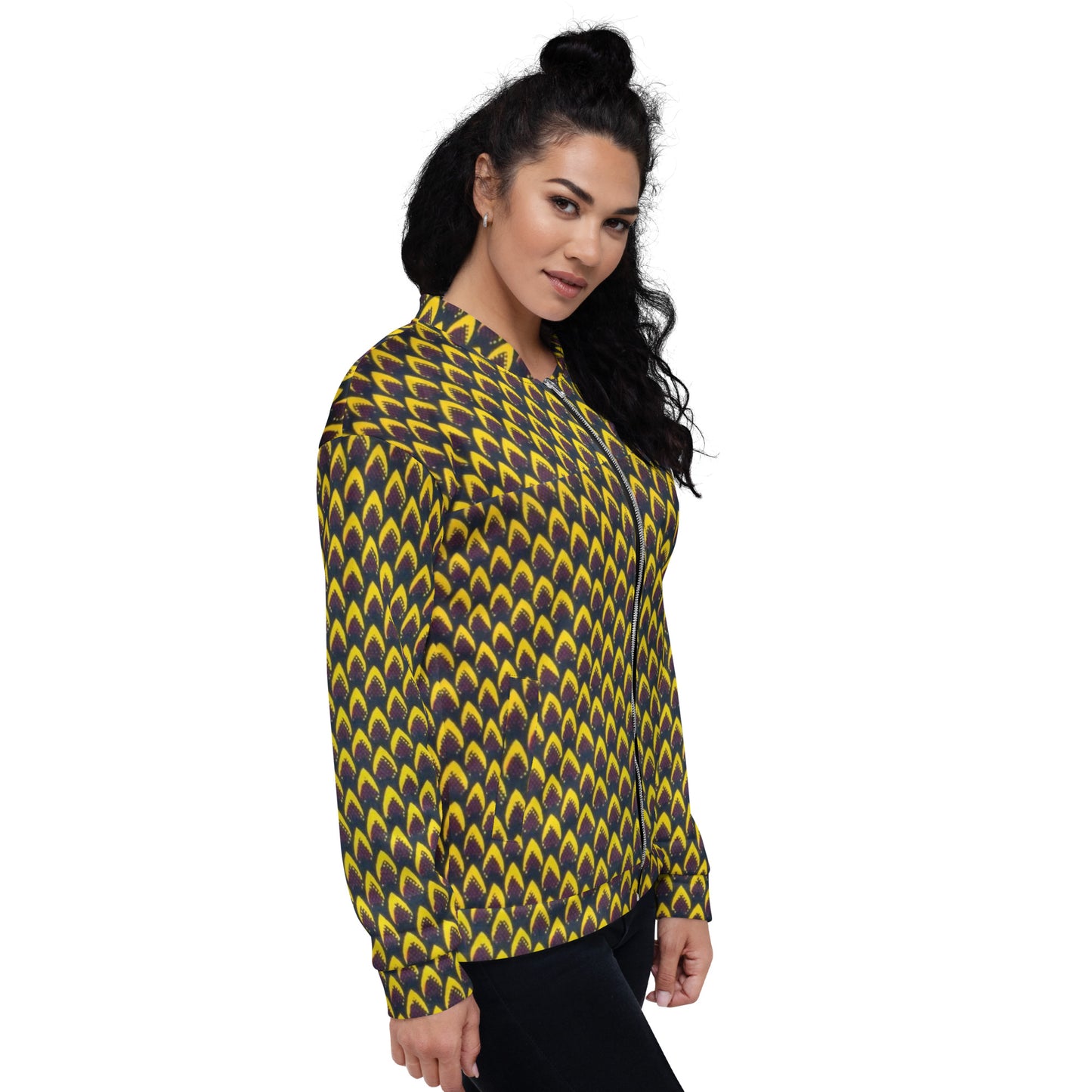 Yellow Flame Ankara Unisex Bomber Jacket