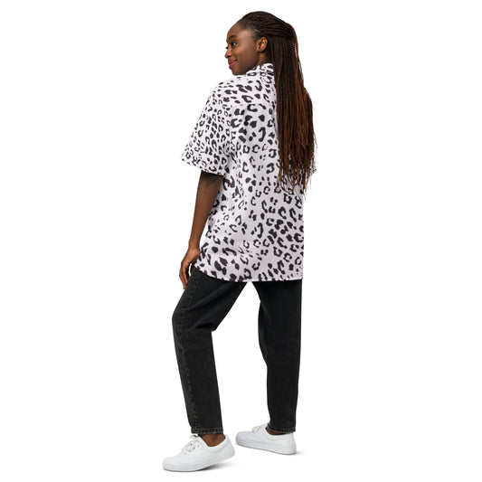 Monochrome Leopard Print Unisex Button Shirt