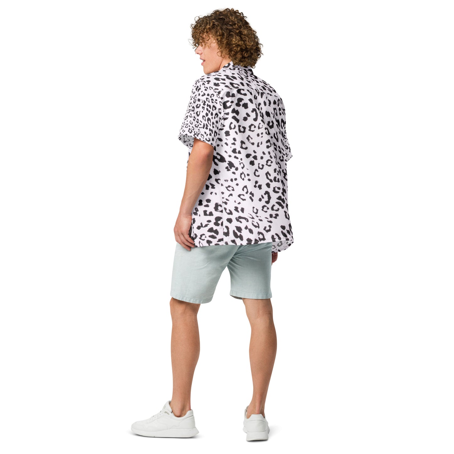 Monochrome Leopard Print Unisex Button Shirt