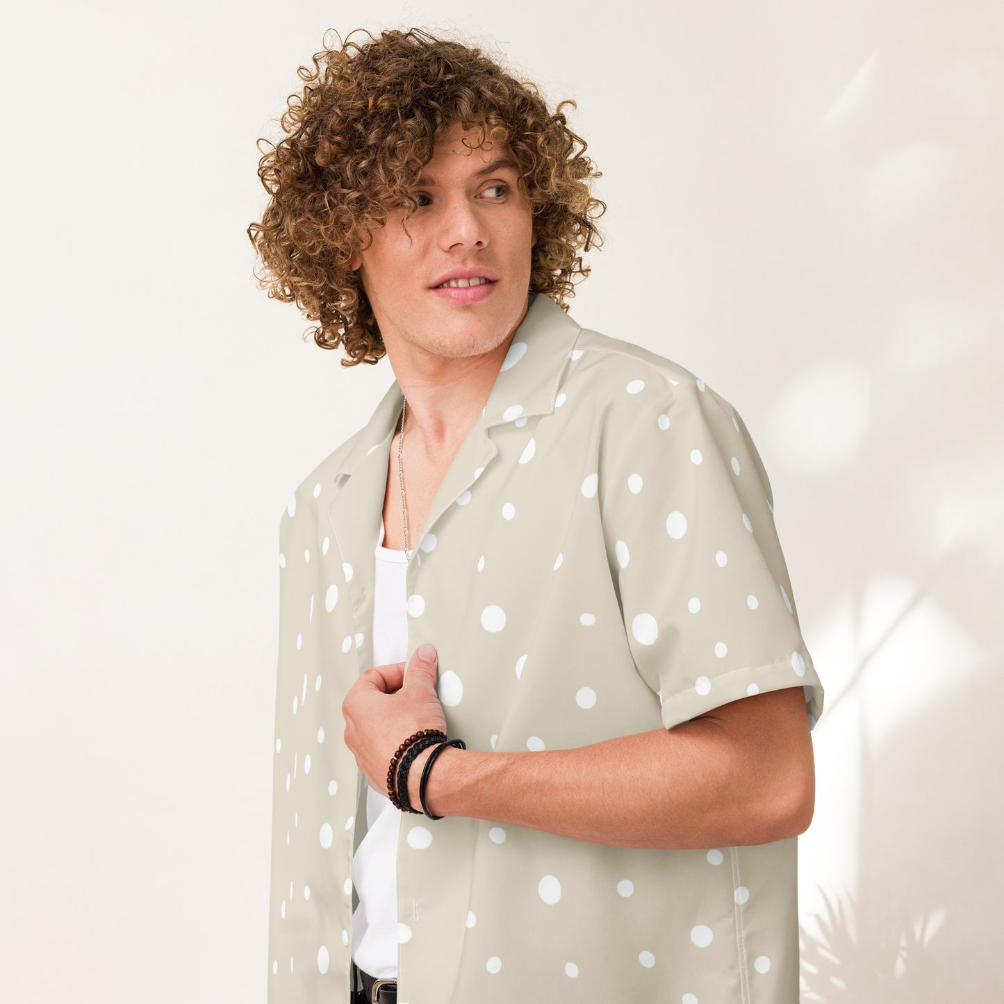 Beige Spotty Unisex Button Shirt