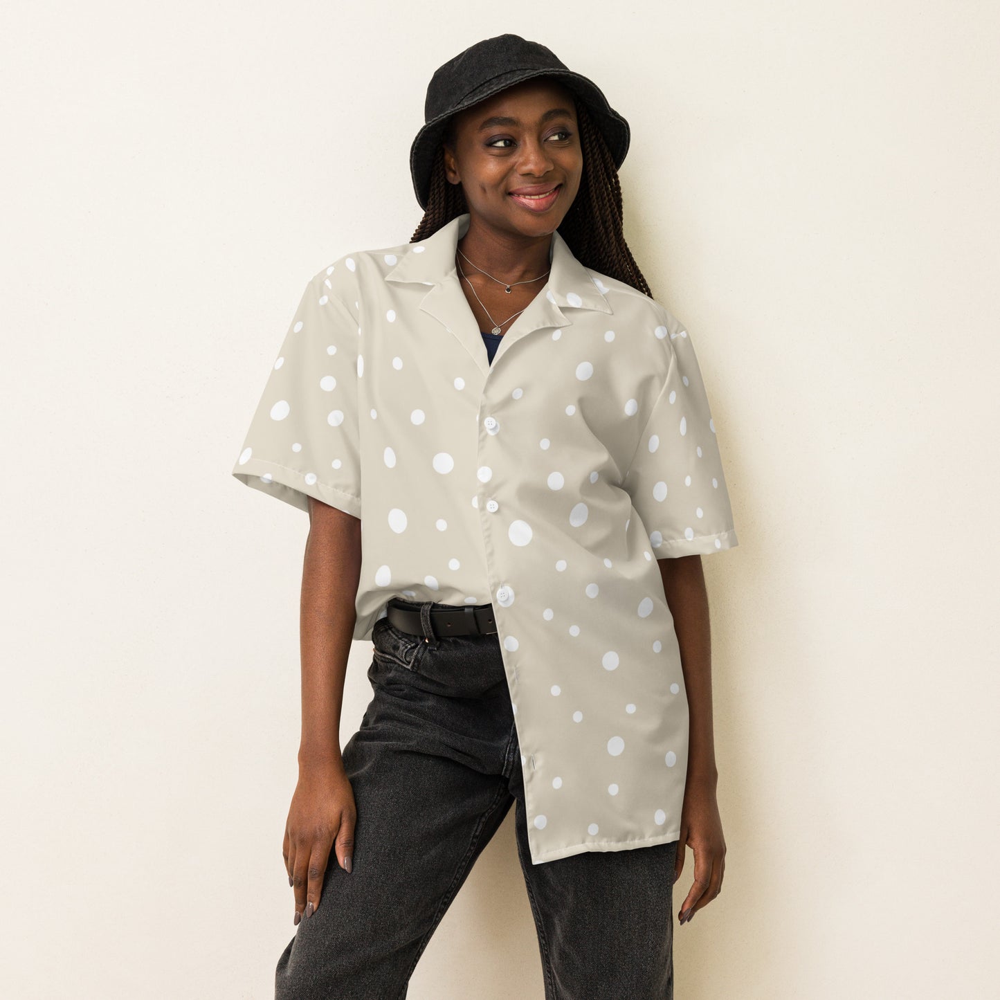 Beige Spotty Unisex Button Shirt