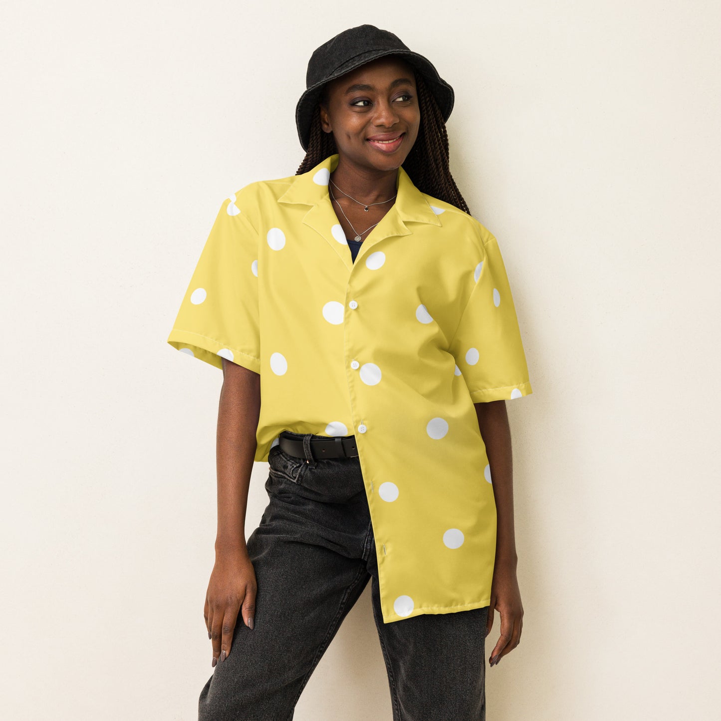 Yellow Polka Dot Unisex Button Shirt