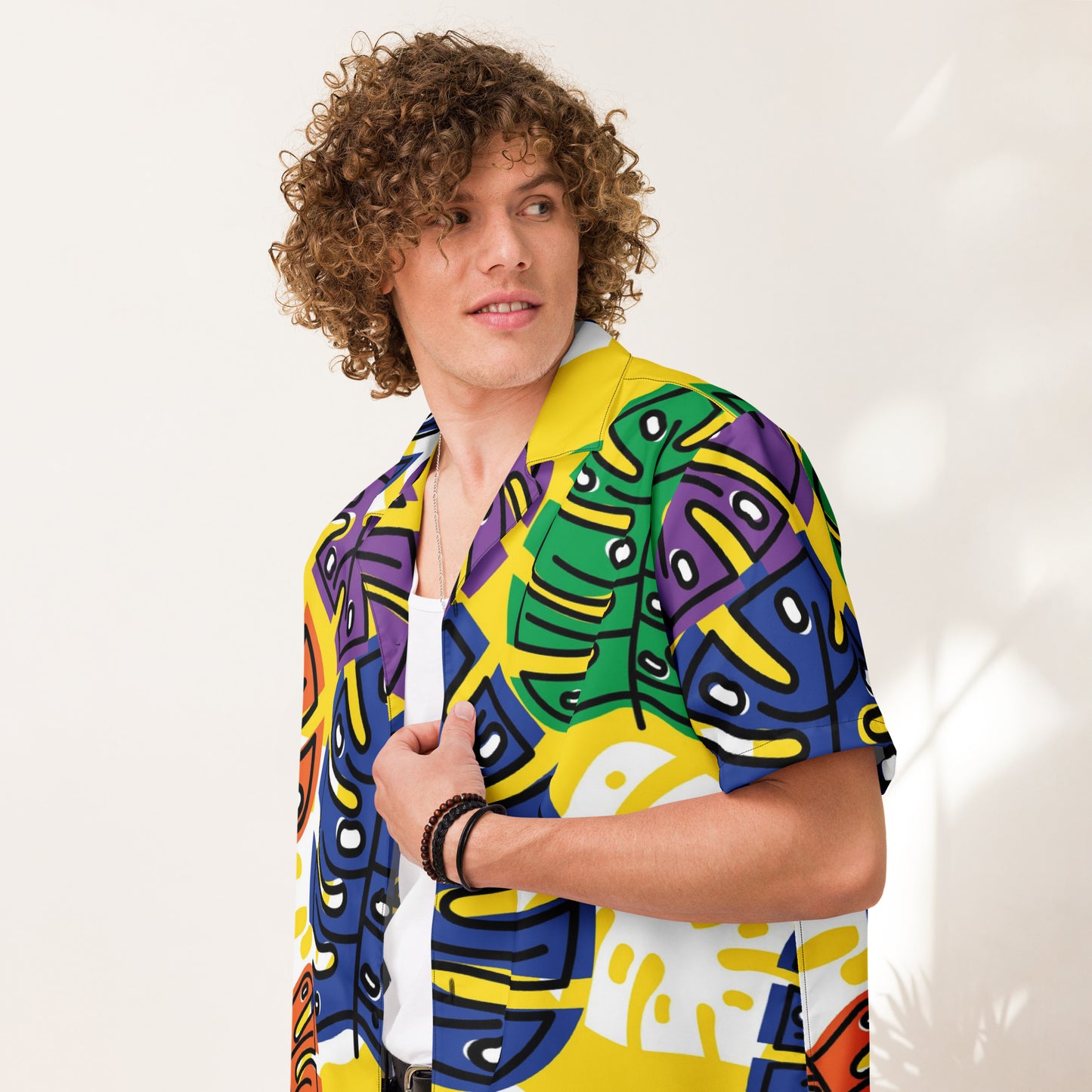 Tropical Print Unisex Button Shirt