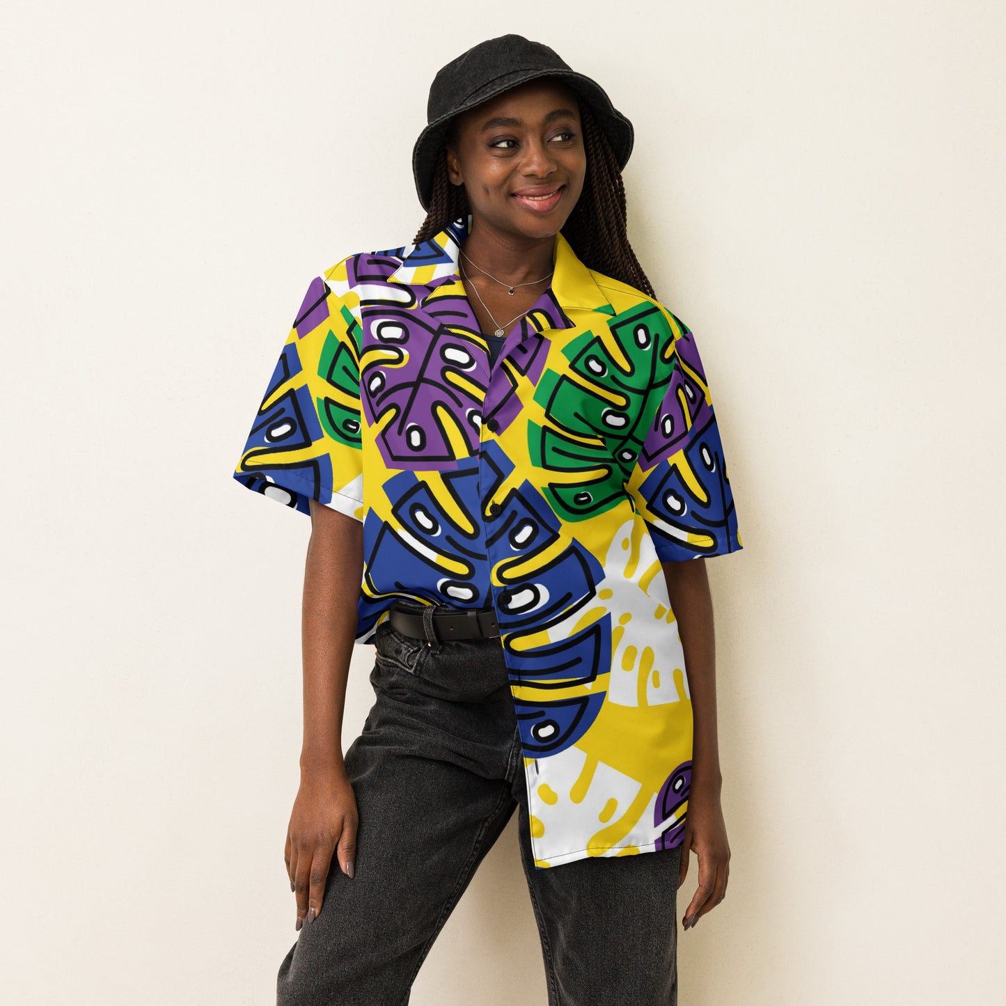 Tropical Print Unisex Button Shirt