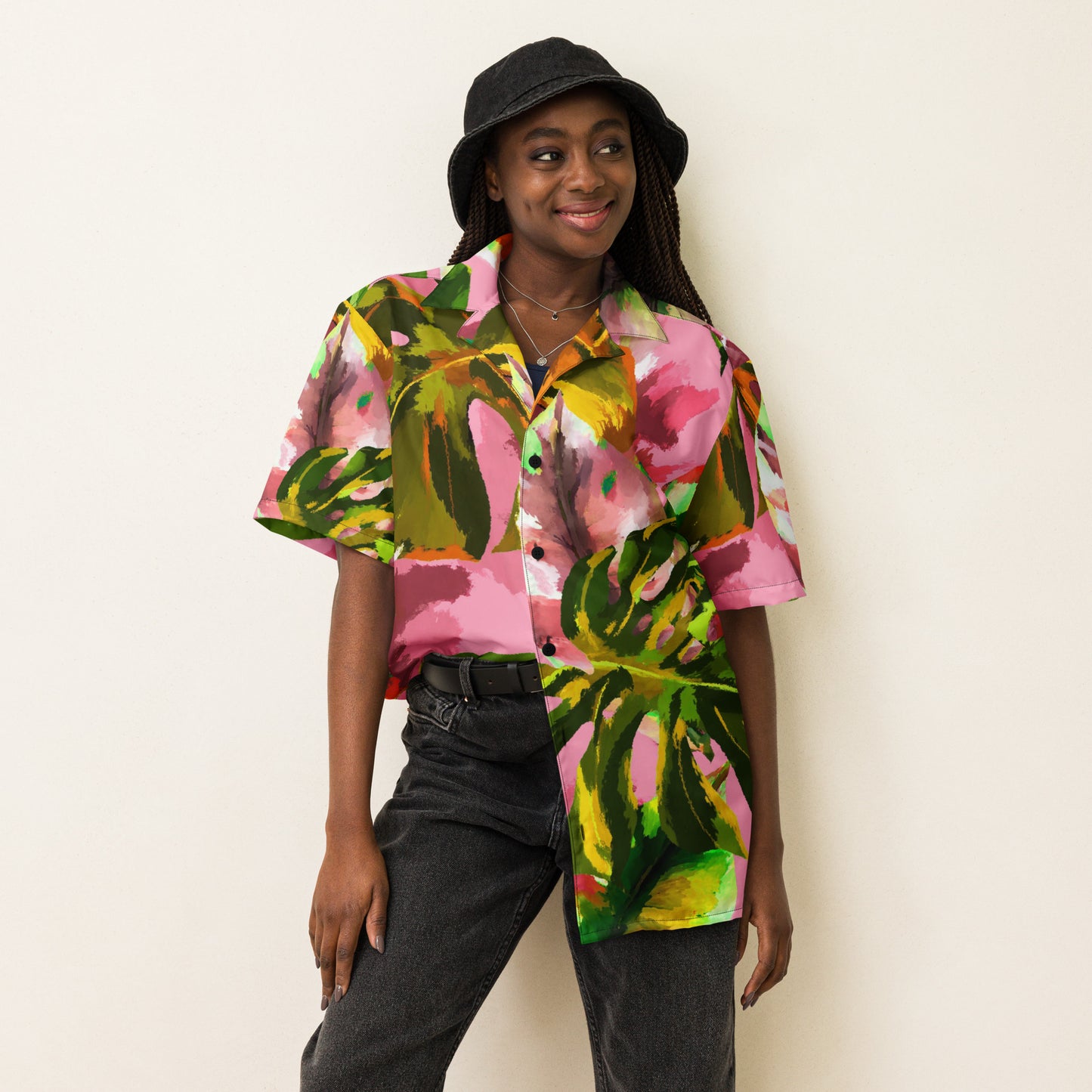 Tropical Pink Unisex Button Shirt