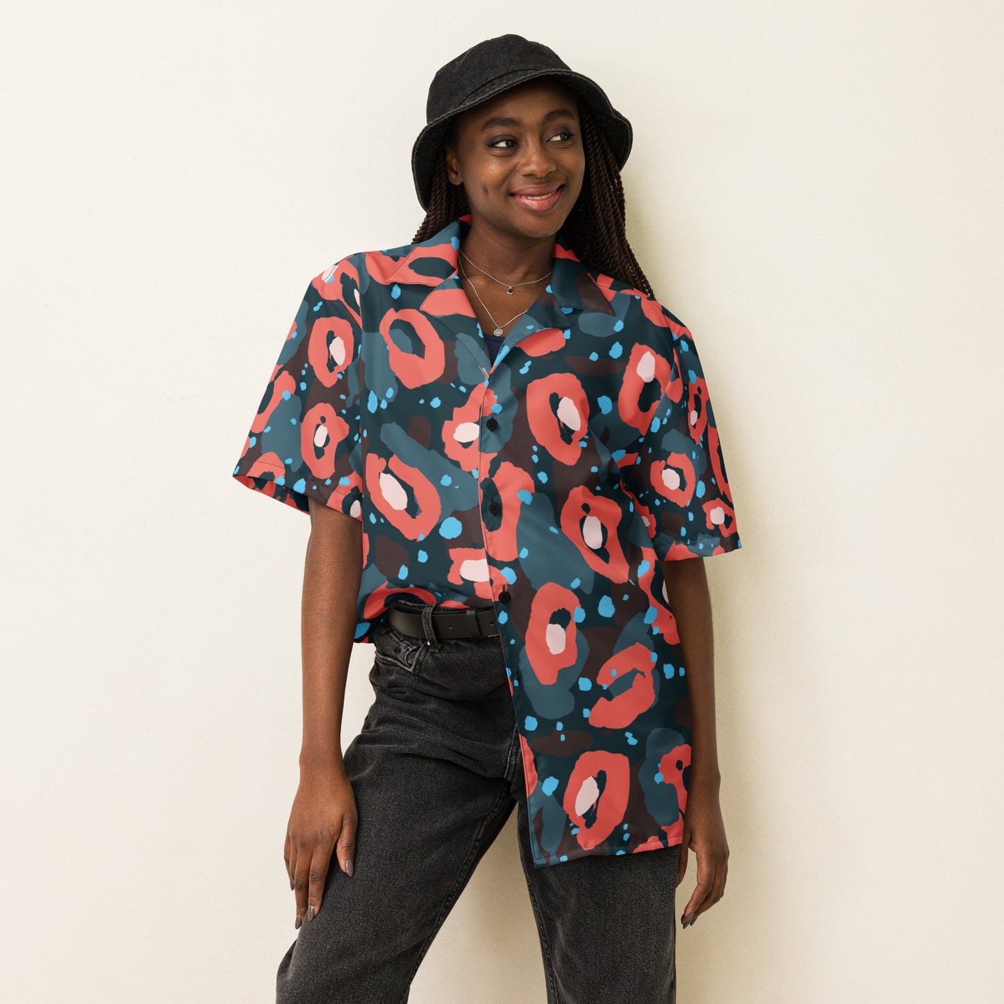 Leopard Peach Unisex Button Shirt