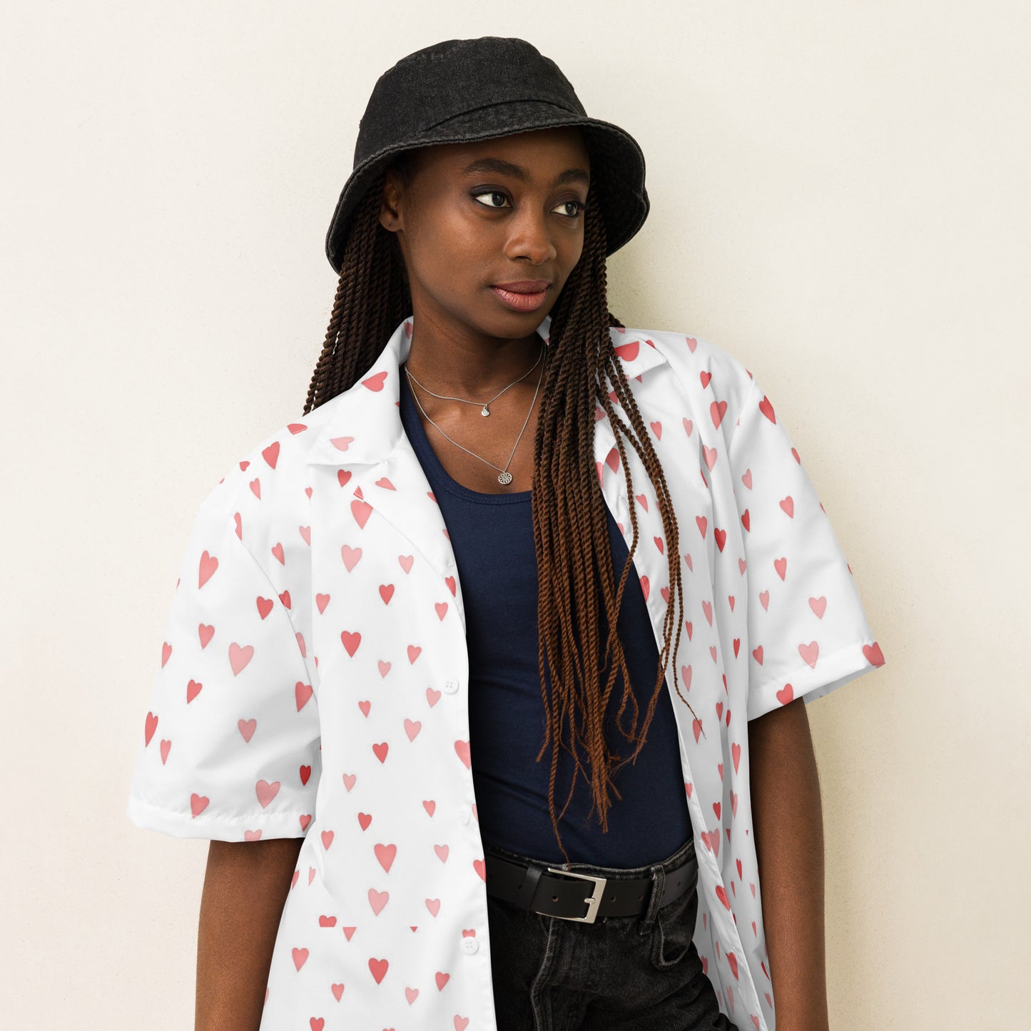 Pink Hearts Unisex Button Shirt