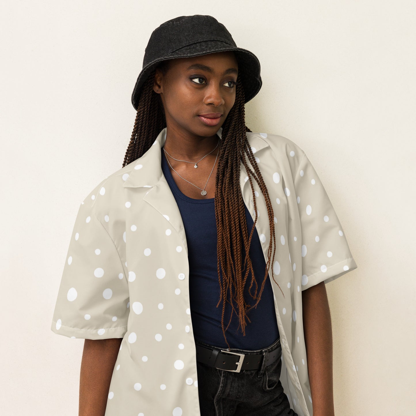 Beige Spotty Unisex Button Shirt