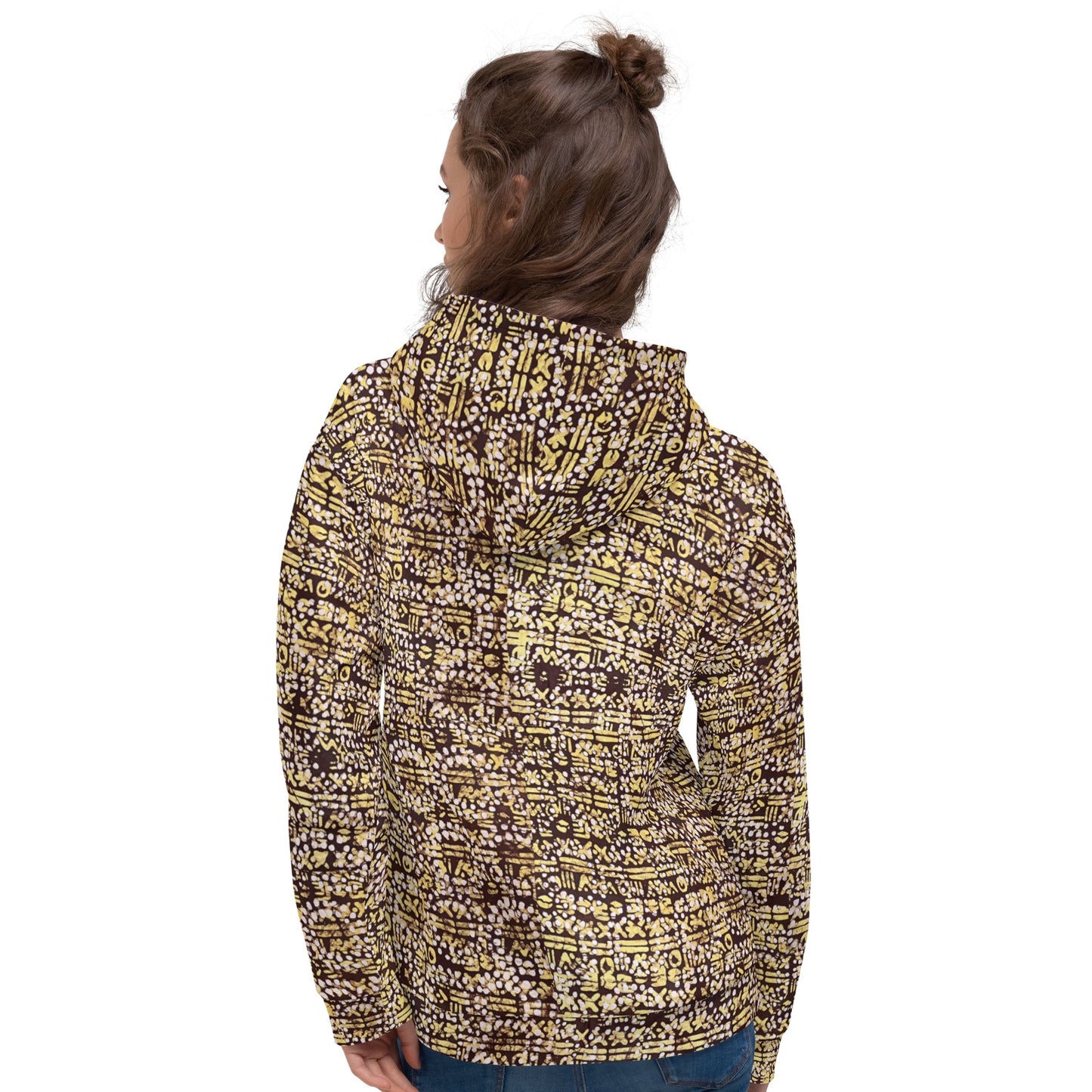 Yellow Brown Noughts And Crosses Pattern Adire Unisex Hoodie