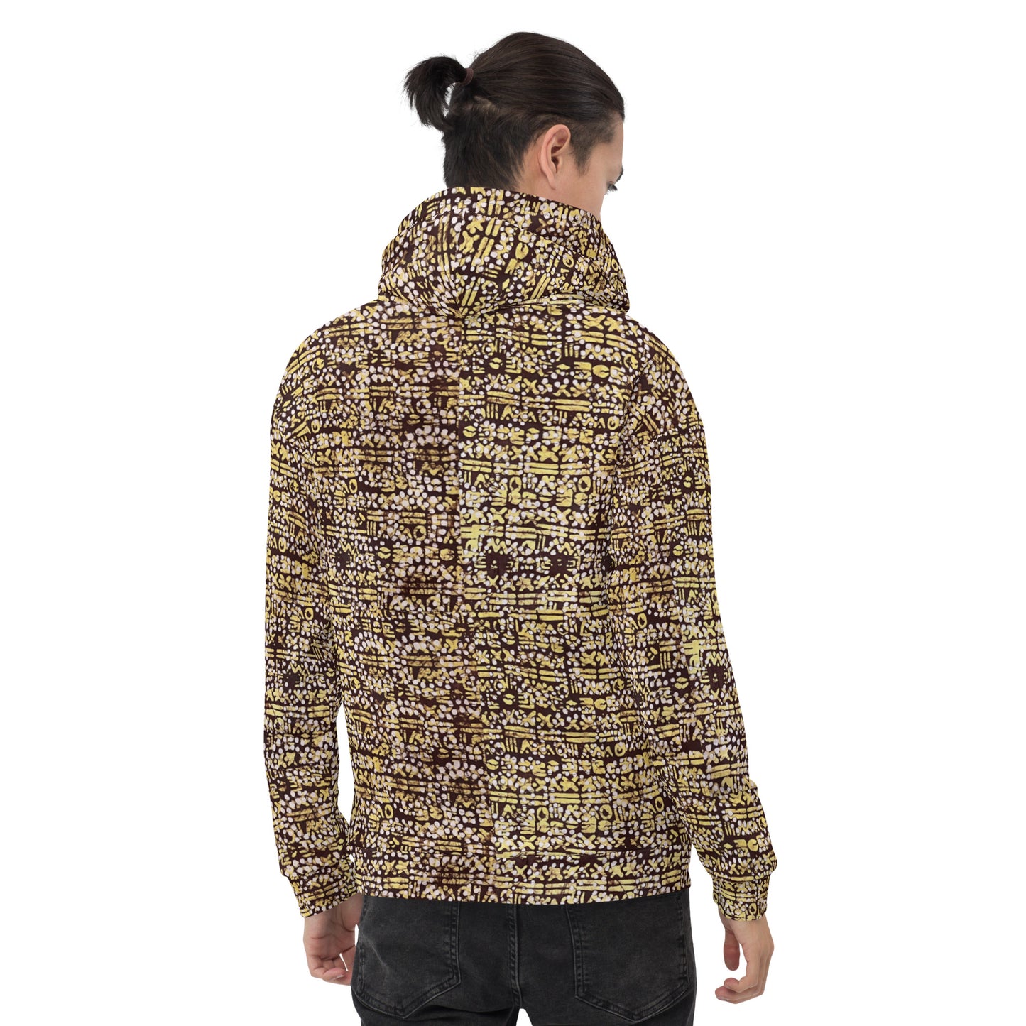 Yellow Brown Noughts And Crosses Pattern Adire Unisex Hoodie