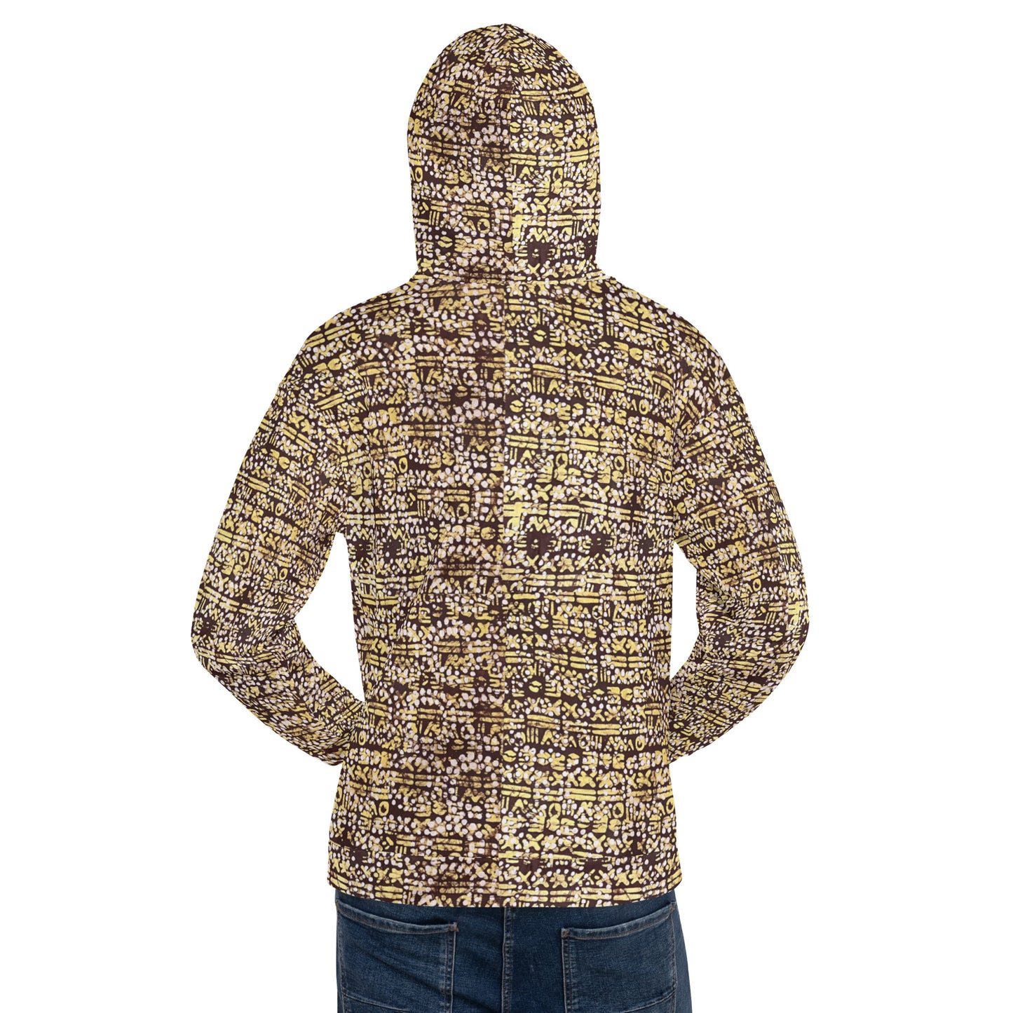 Yellow Brown Noughts And Crosses Pattern Adire Unisex Hoodie