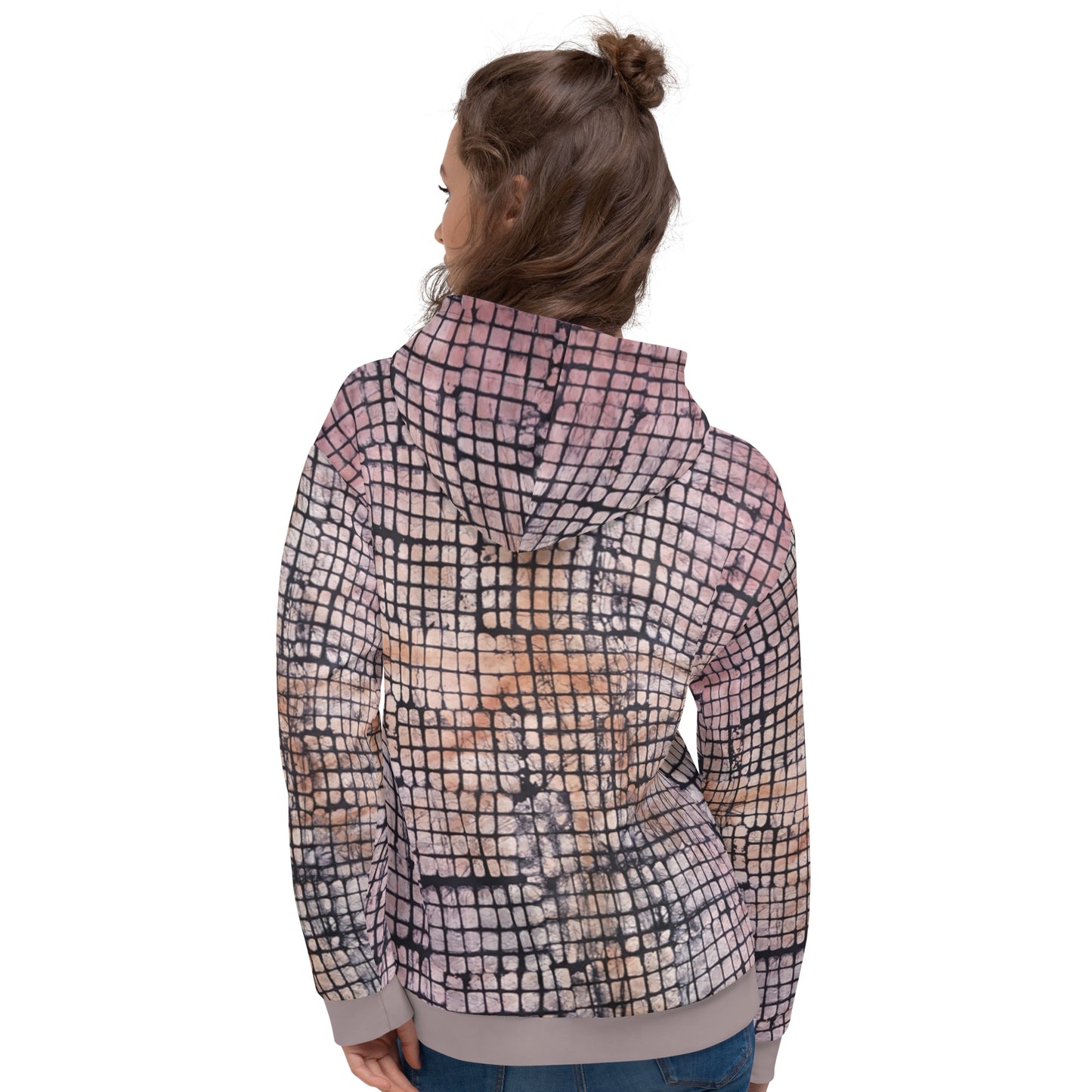 Pink Checked Adire Unisex Hoodie